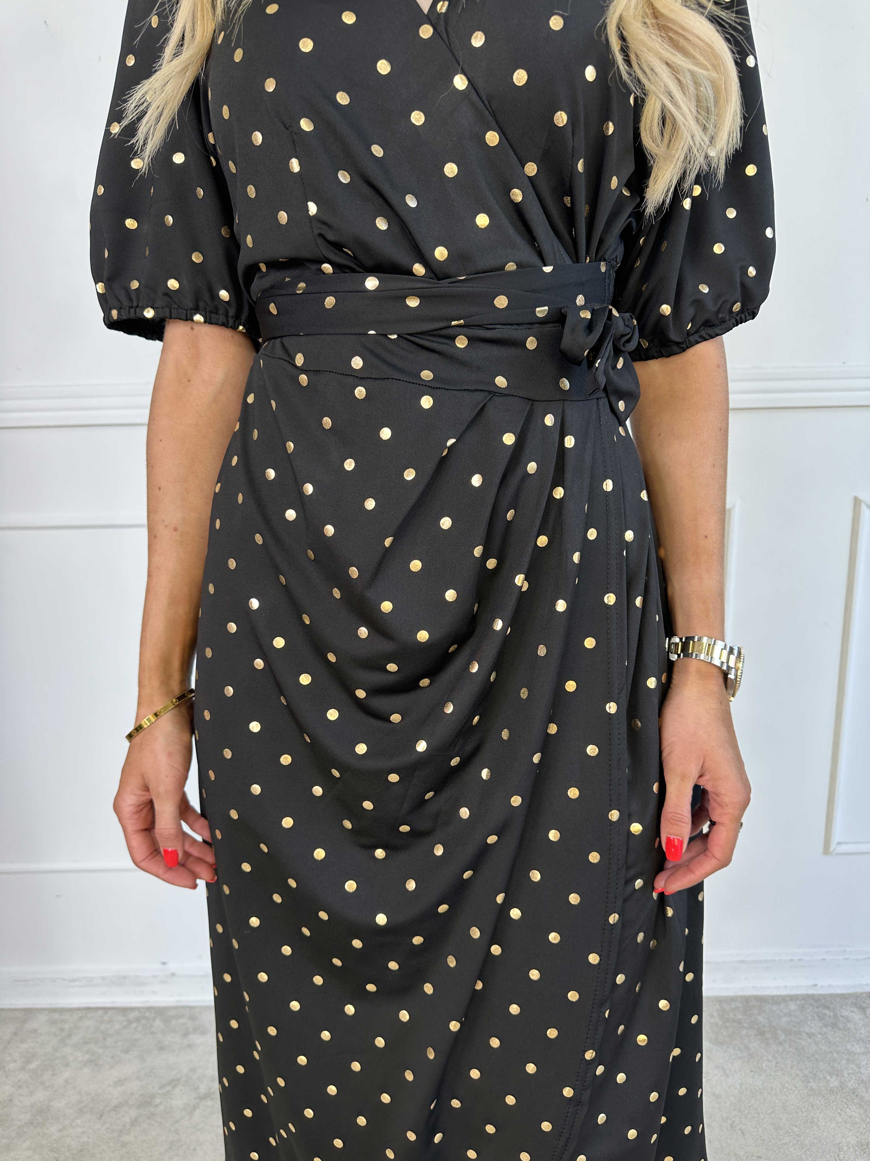 Primula Dust Gold - Kjole i slå-om look med guld prikker