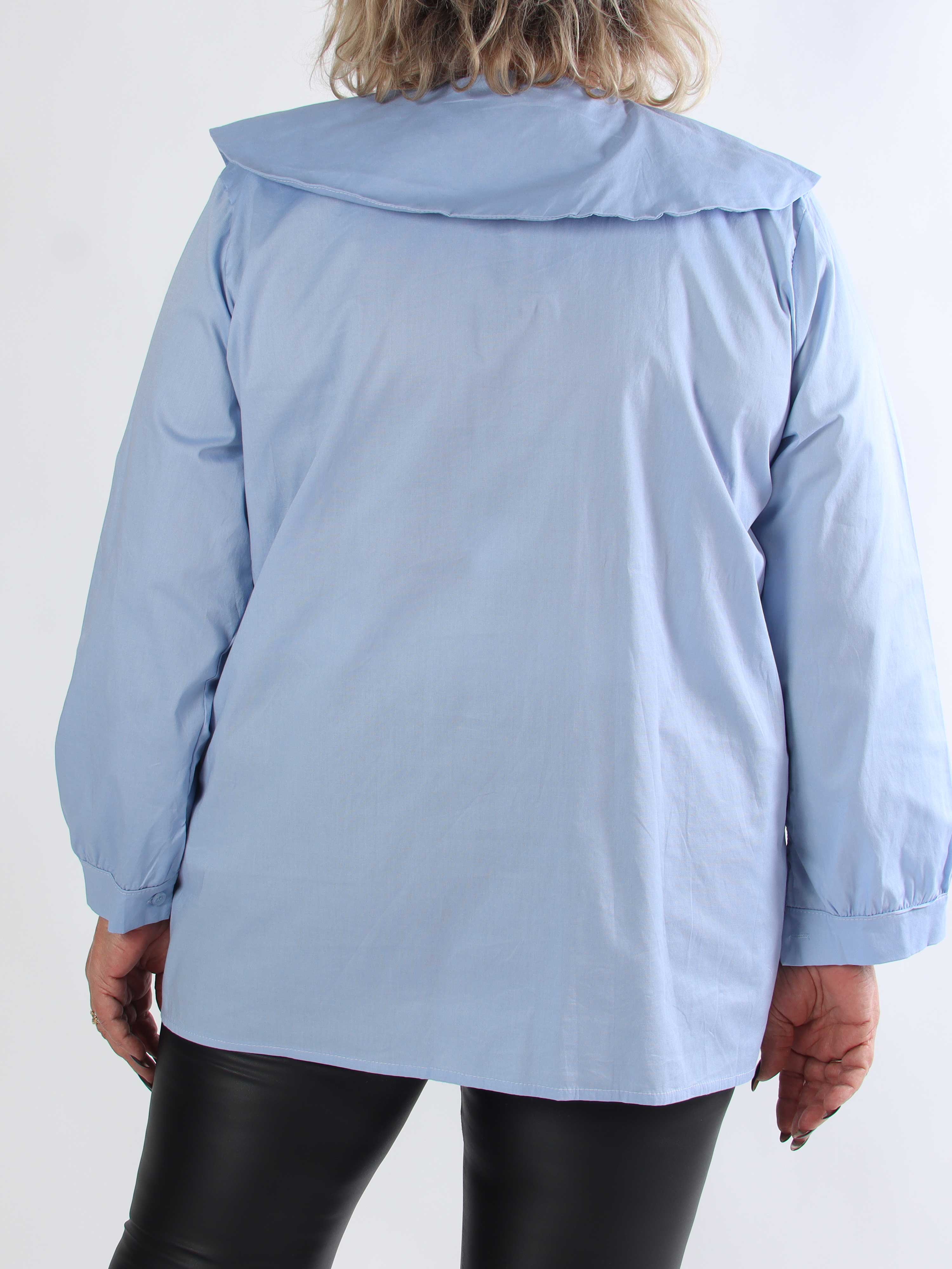 Venezia - Plus size skjorte i bomuld med stor krave og fint bindebånd