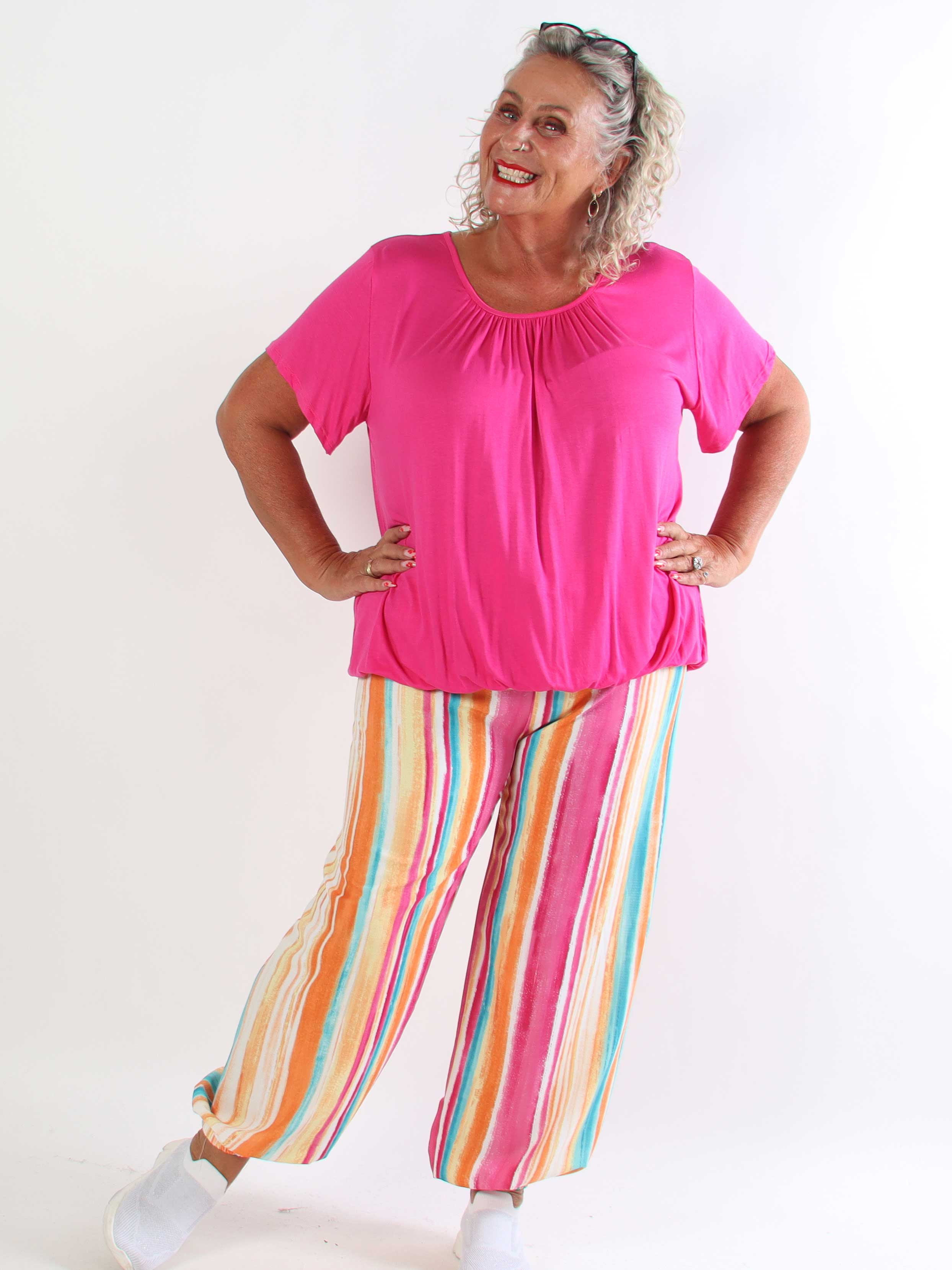 Verna - Plus size stribede bukser i en blød viskoseblanding med elastisk talje