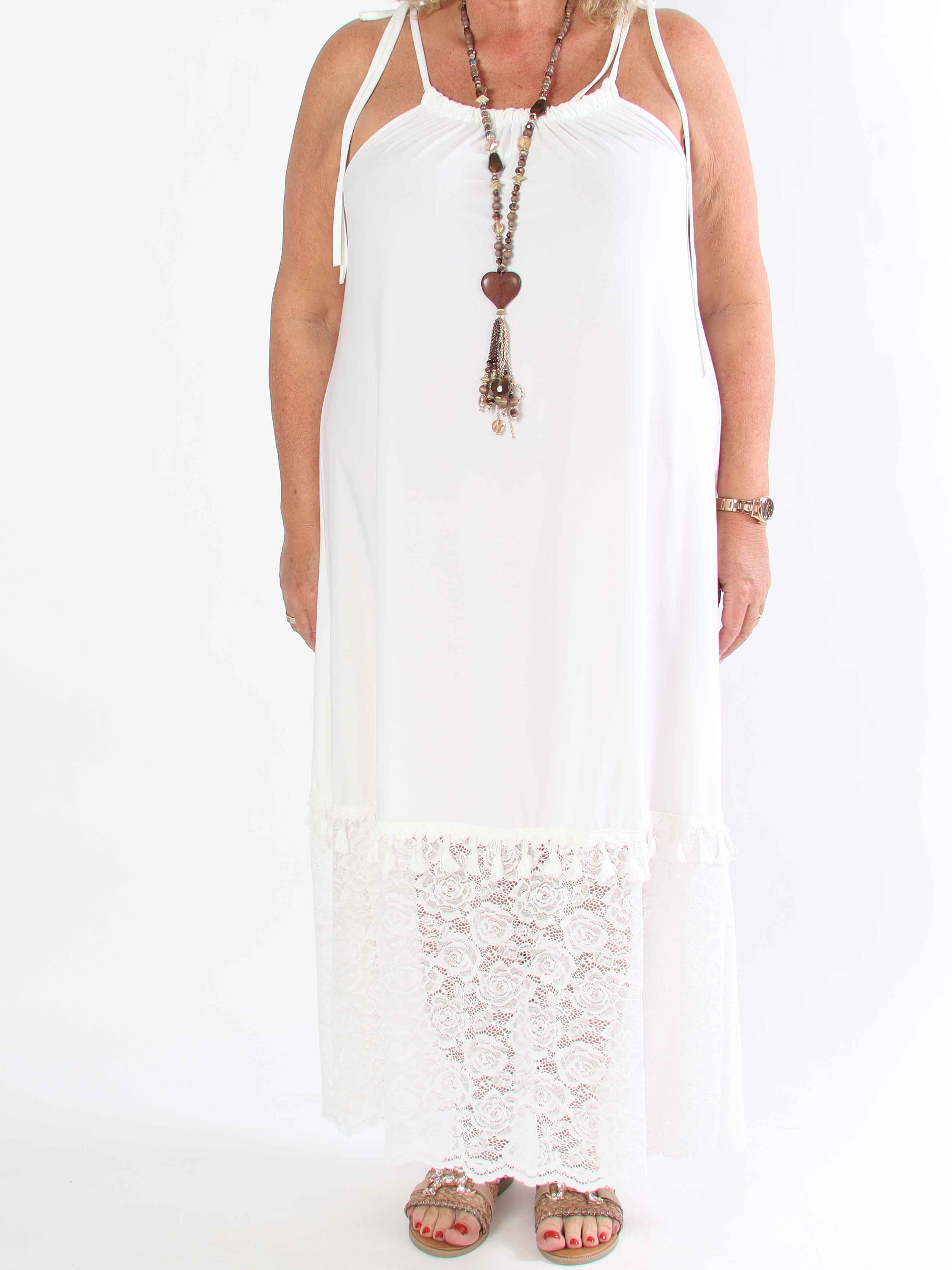 Willow - Lang elastisk plus size kjole med blonde forneden