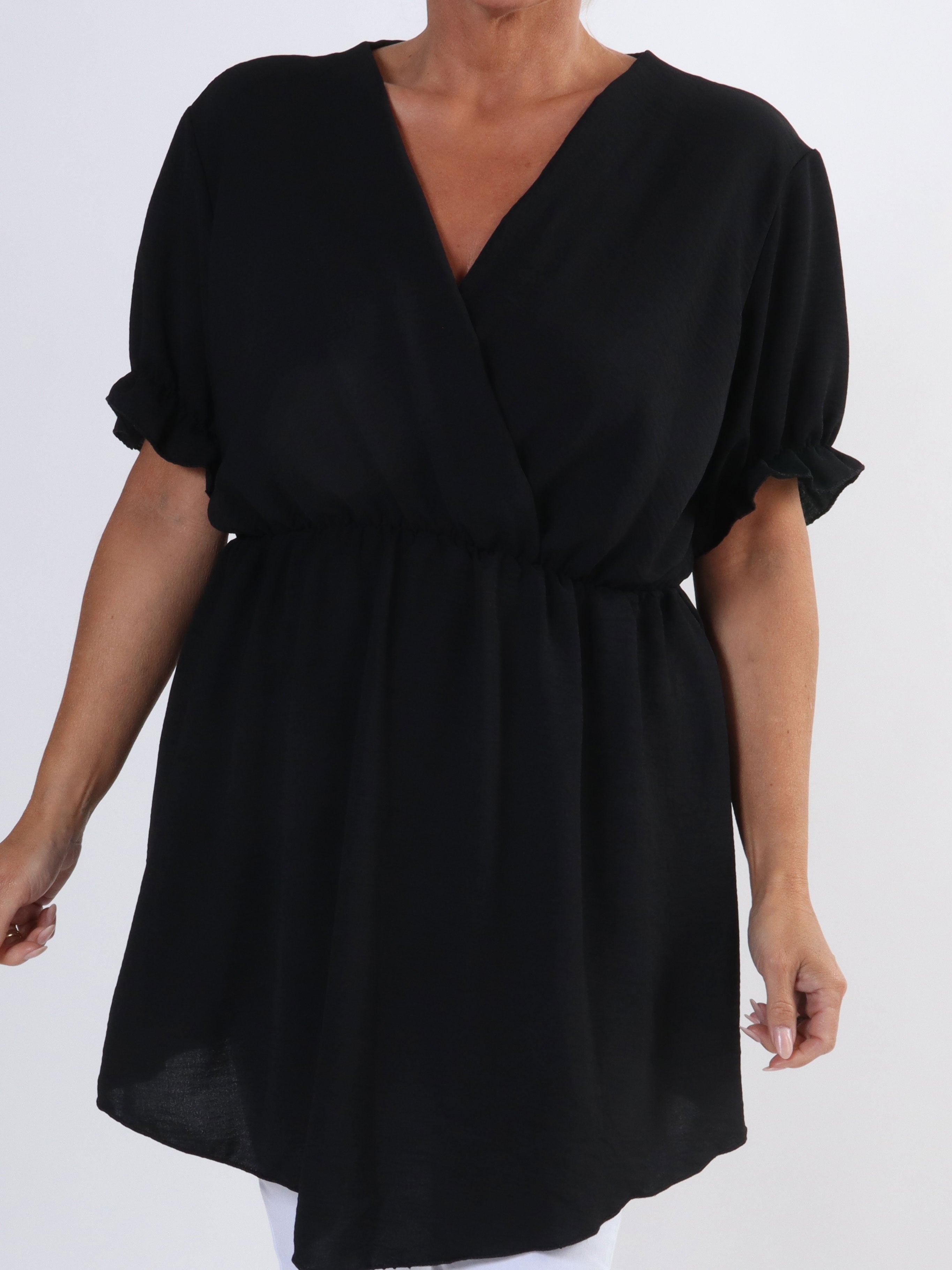 Yda Plain Short Sleeve - Sød plus size bluse med elastik i taljen