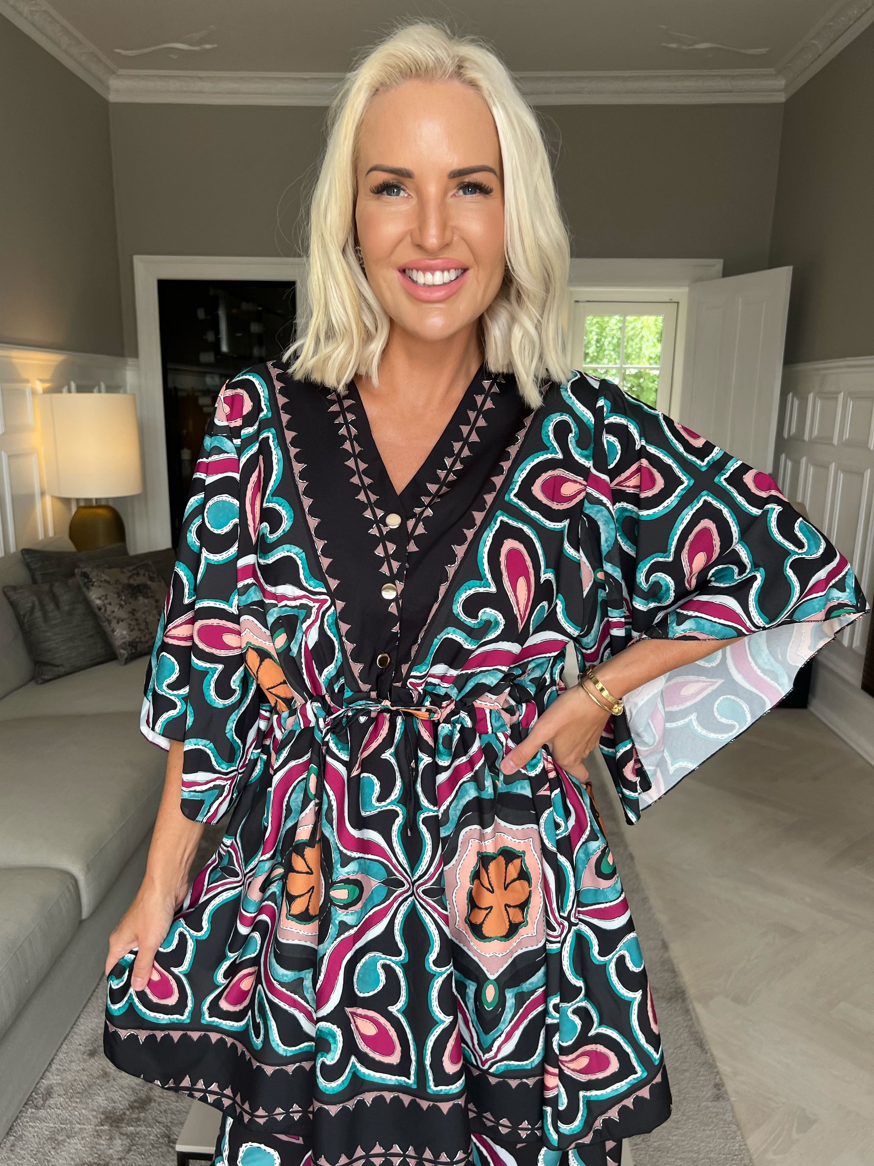 Yeva Tunika - Lang mønstret tunika med bindebånd