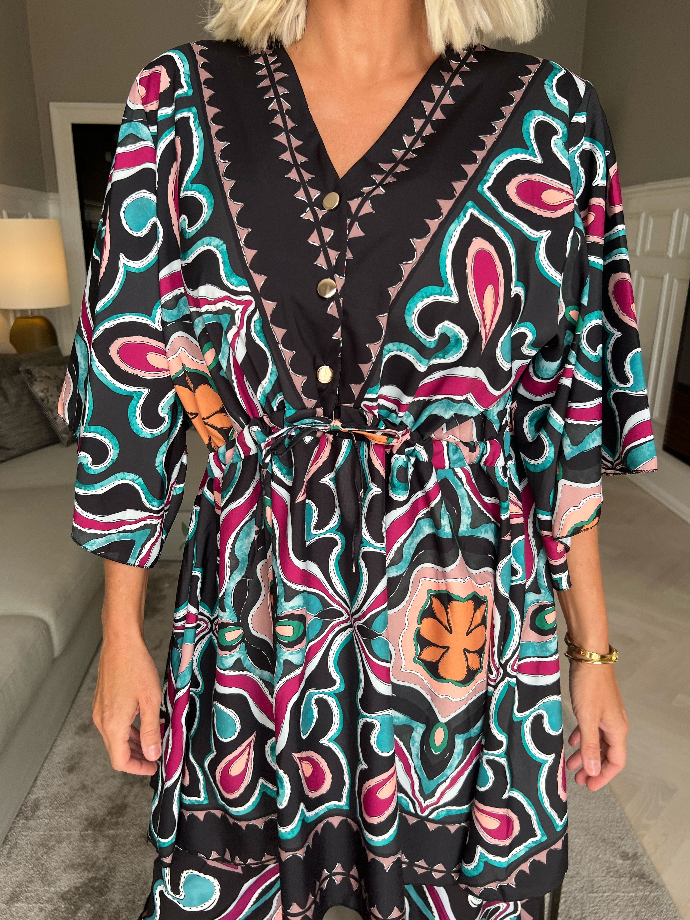 Yeva Tunika - Lang mønstret tunika med bindebånd