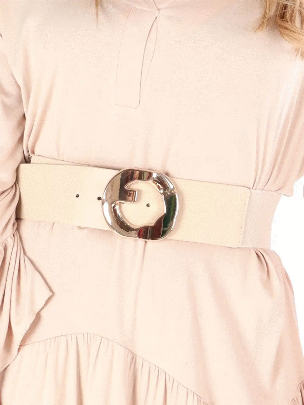 Montana - Beigefarvet bredt bælte med guldspænde