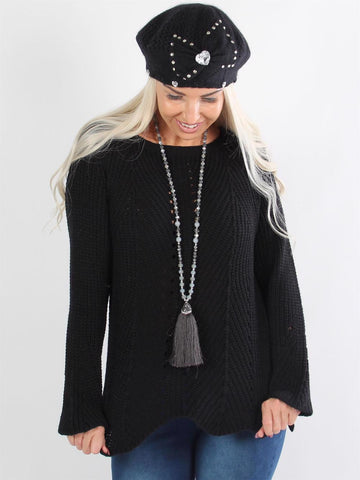Abbien - Sort strik bluse med hul mønster