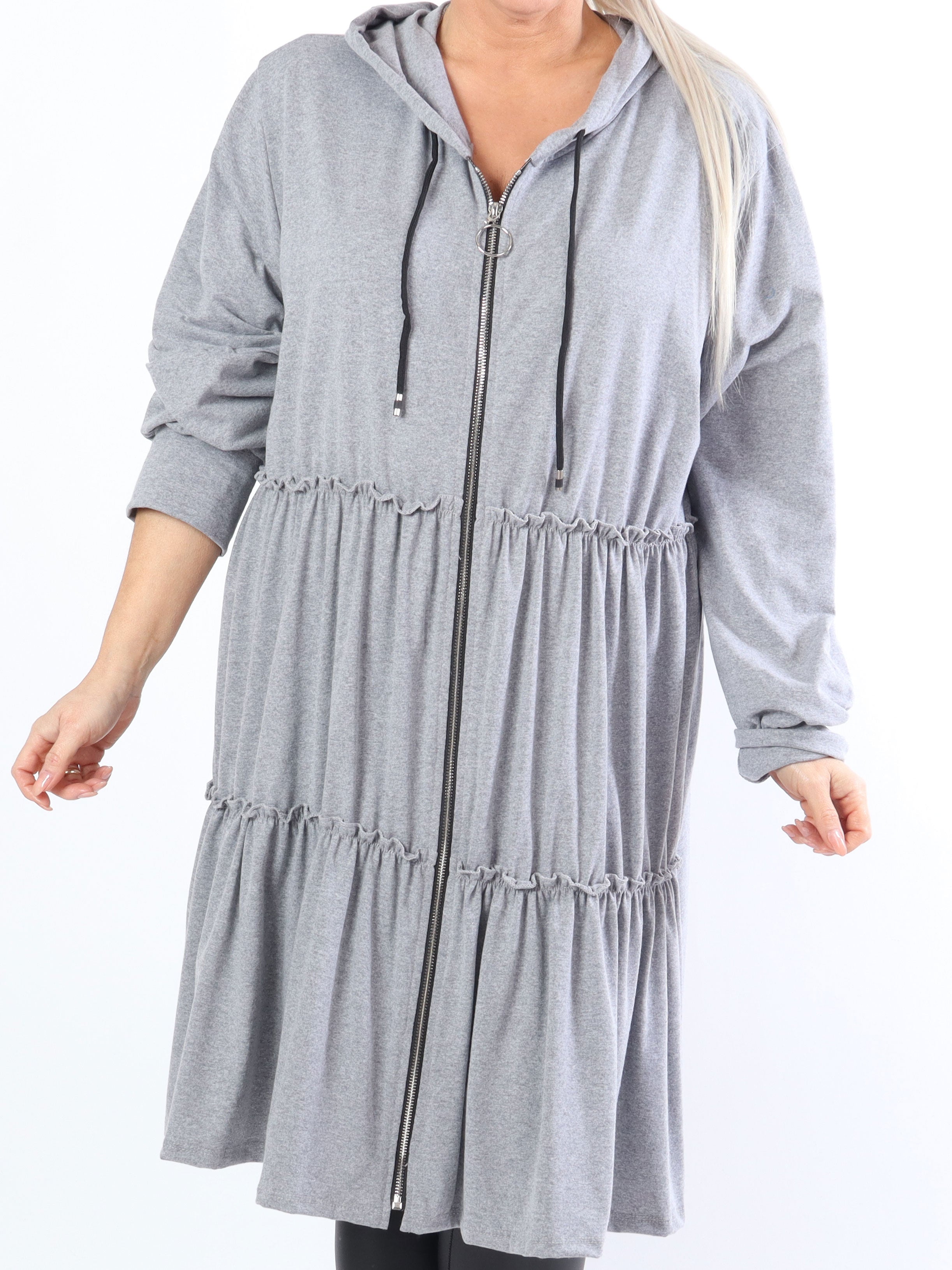 Adona - Plus size joggingkjole med lynlås og hætte