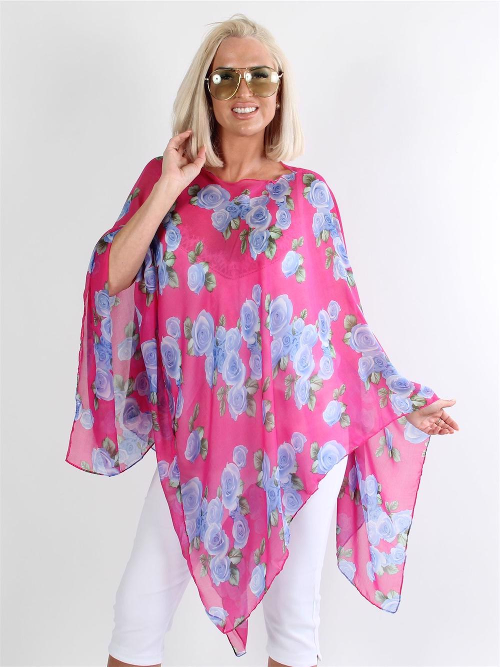 Alazne - Beige poncho med roser