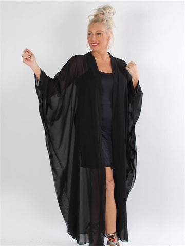 Alfrida - Sort semi-transparent chiffon kimono