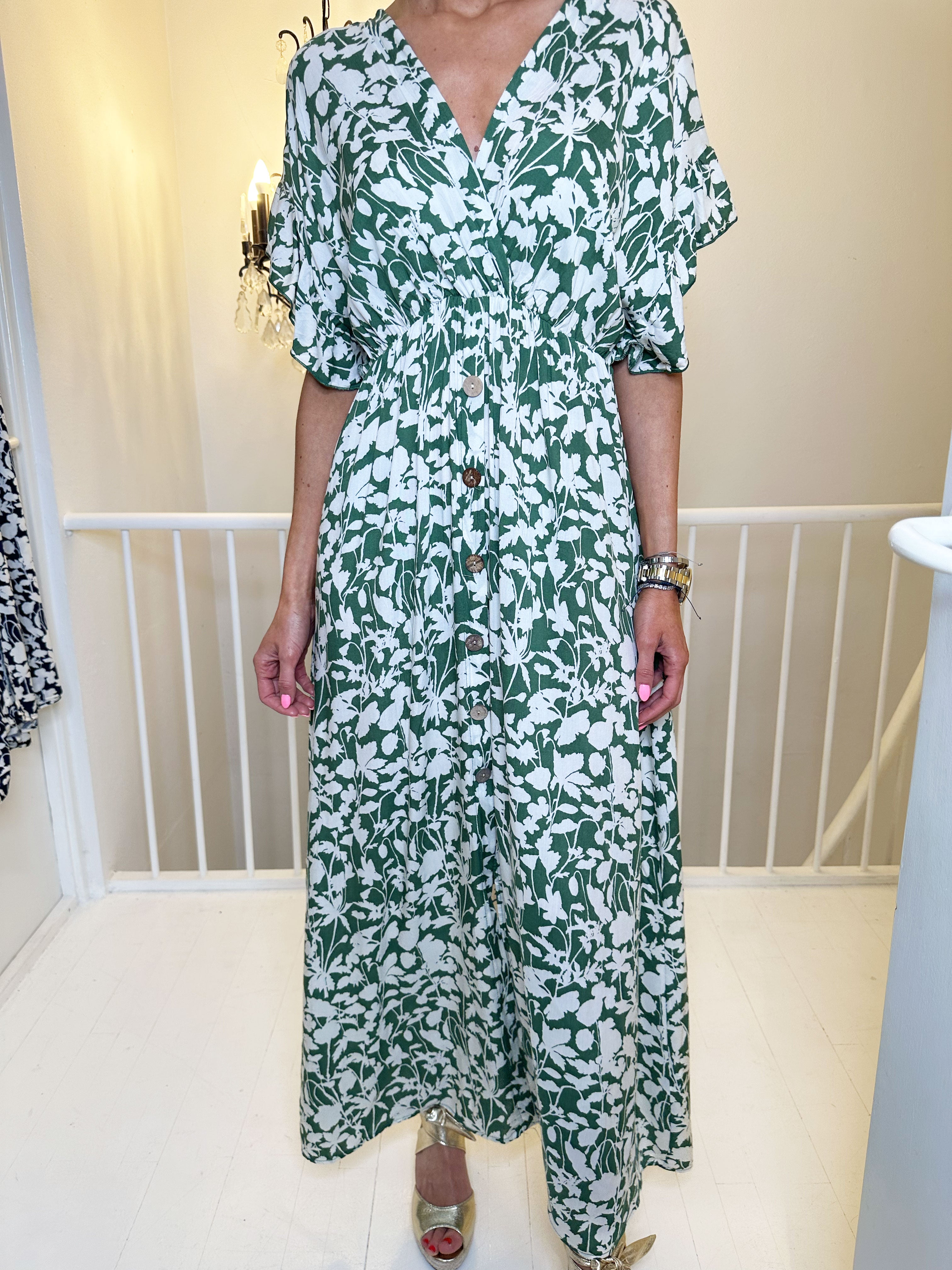 Alina Flower - Sommerkjole med blomsterprint og træknapper