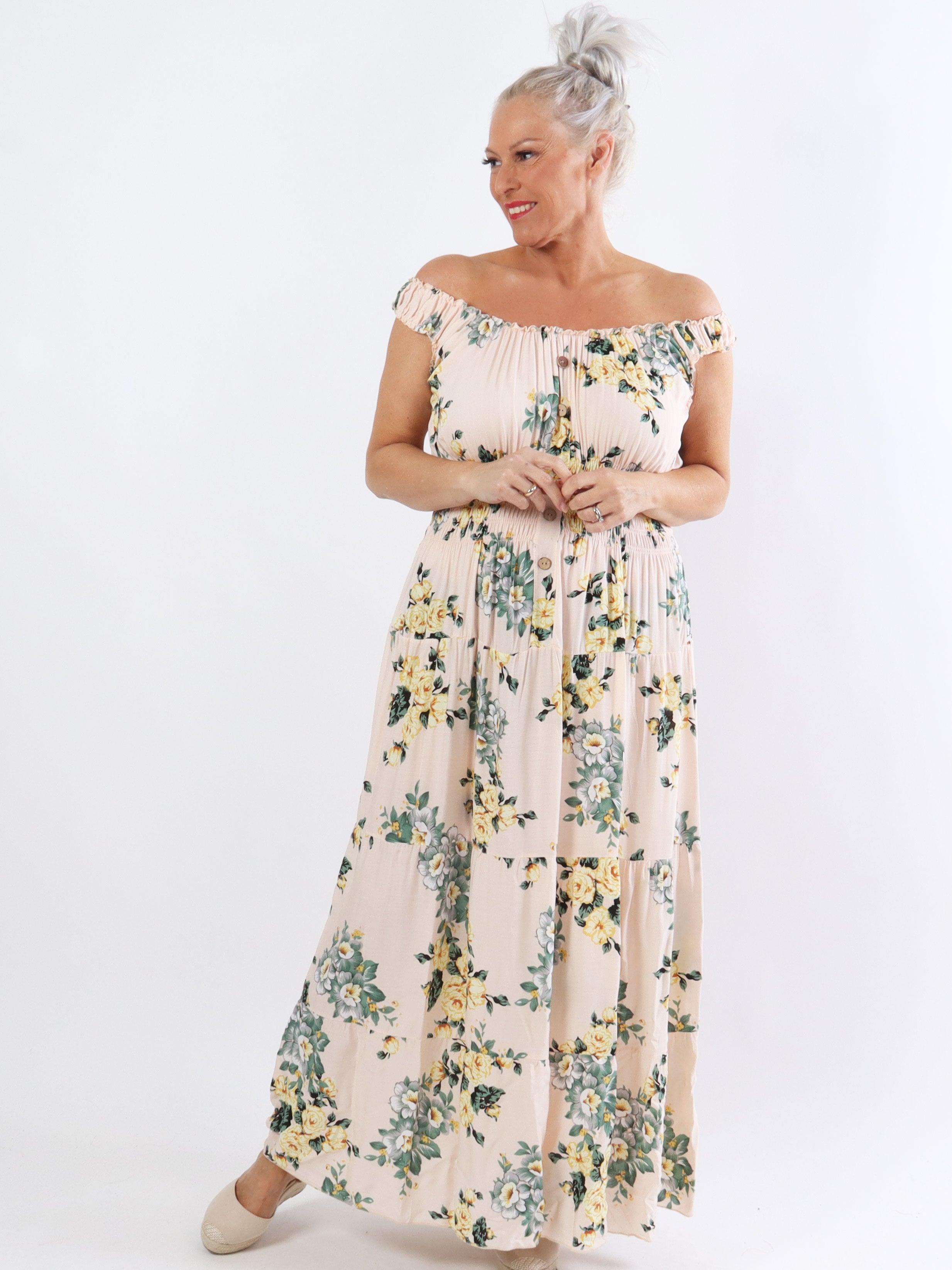 Alicia Rose - Lang plus size stropkjole med blomsterprint