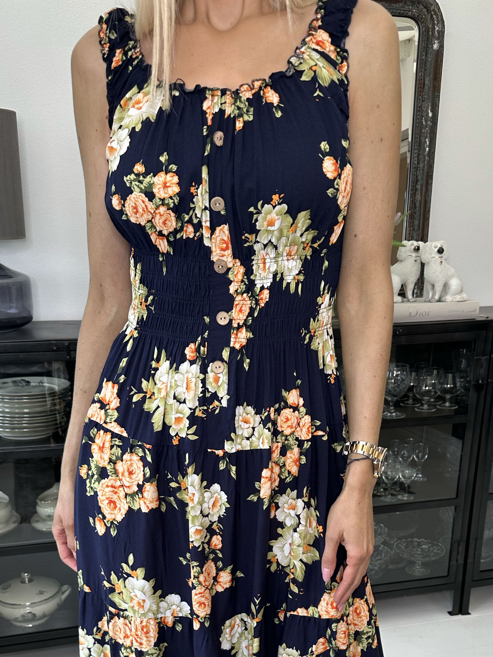 Alicia Rose - Lang stropkjole med blomsterprint