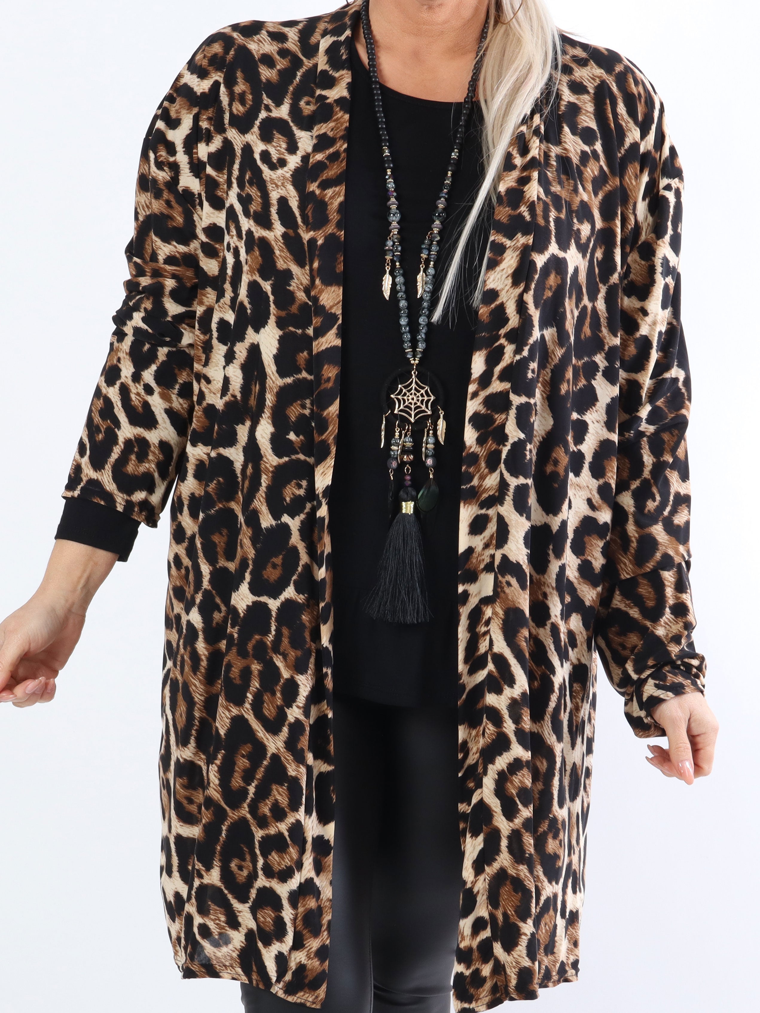 Alline Short - Elastisk leopard cardigan i plus size