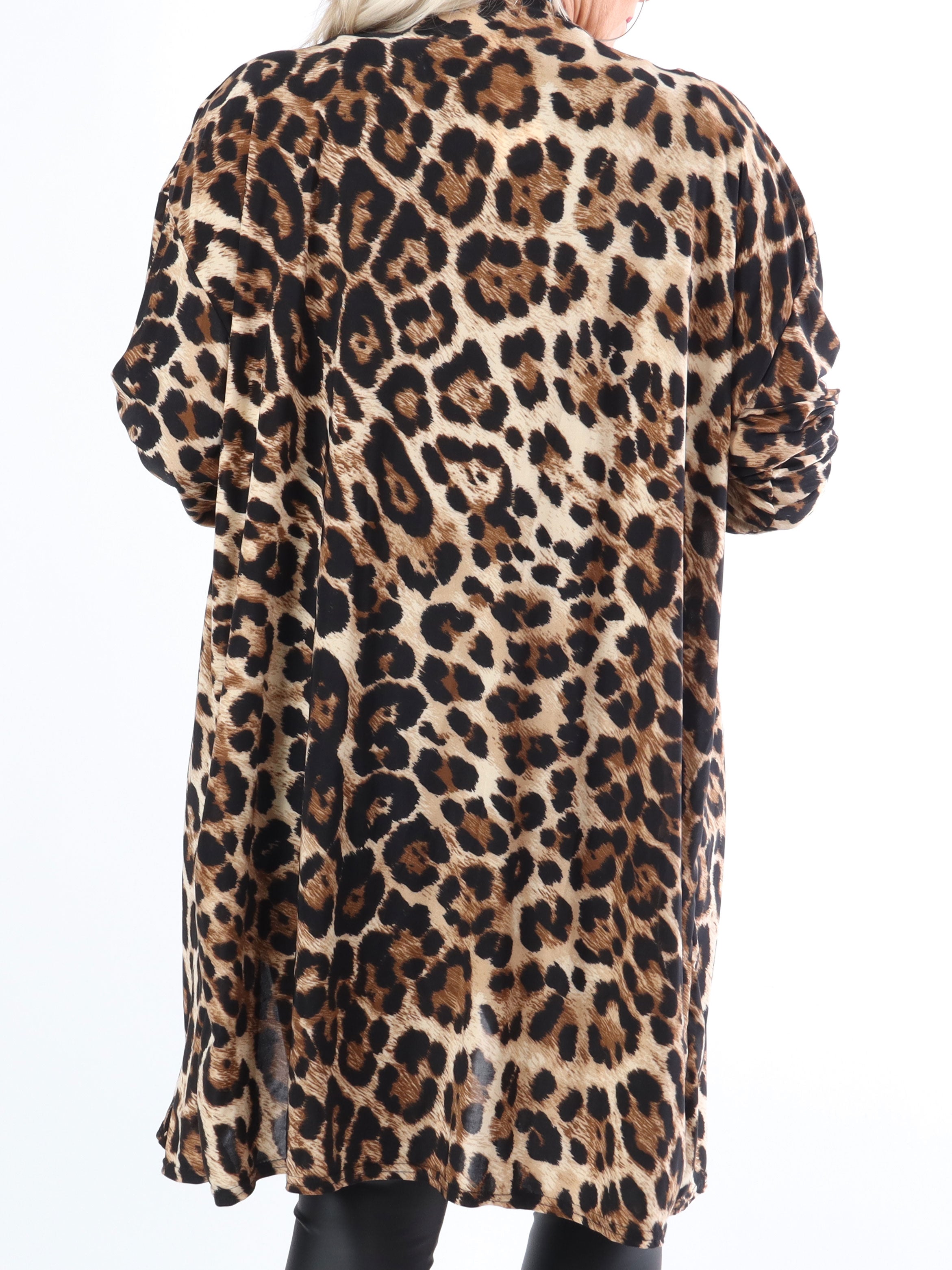 Alline Short - Elastisk leopard cardigan i plus size