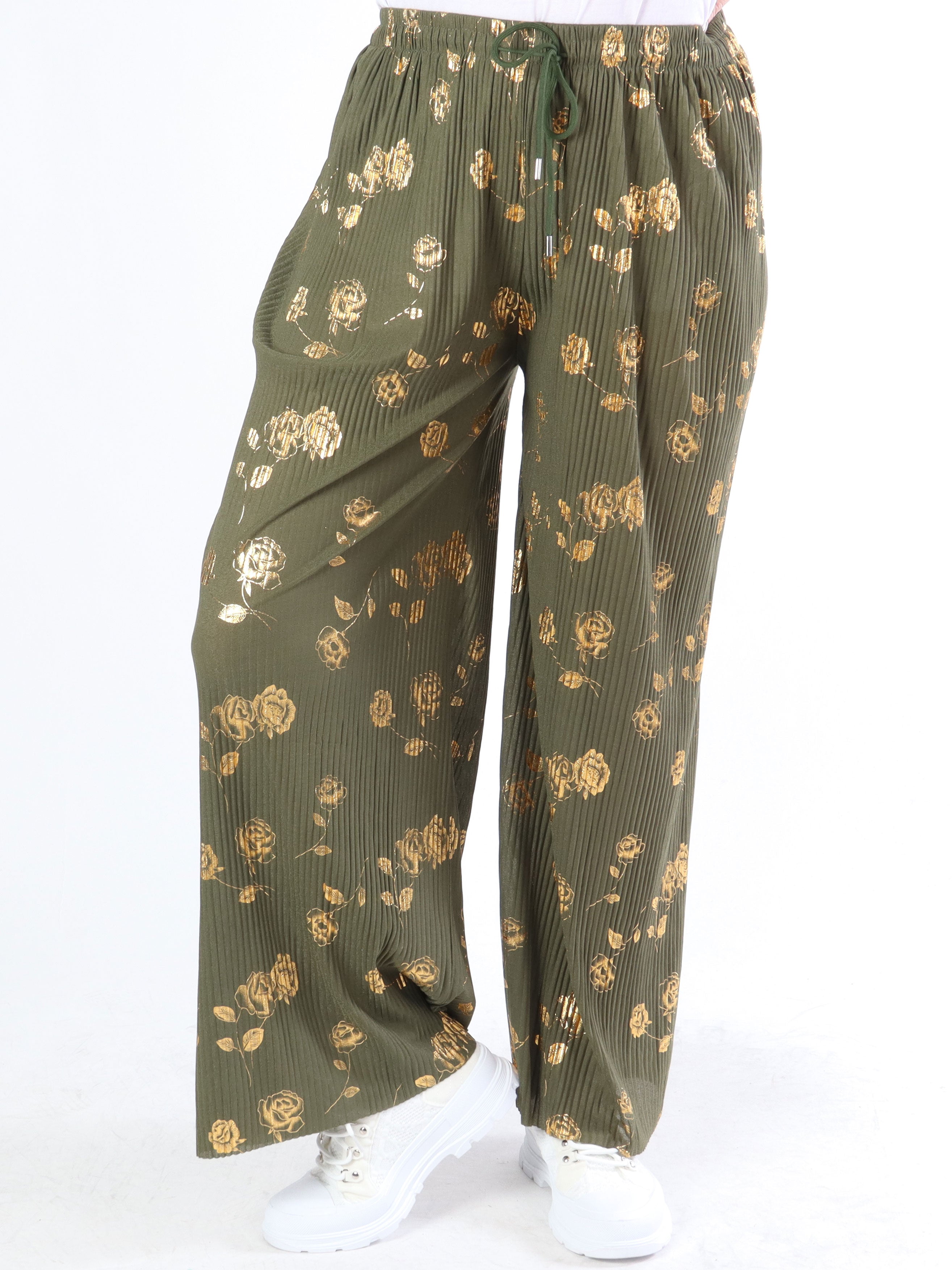 Alpha - Plisserede bukser med guldblomster