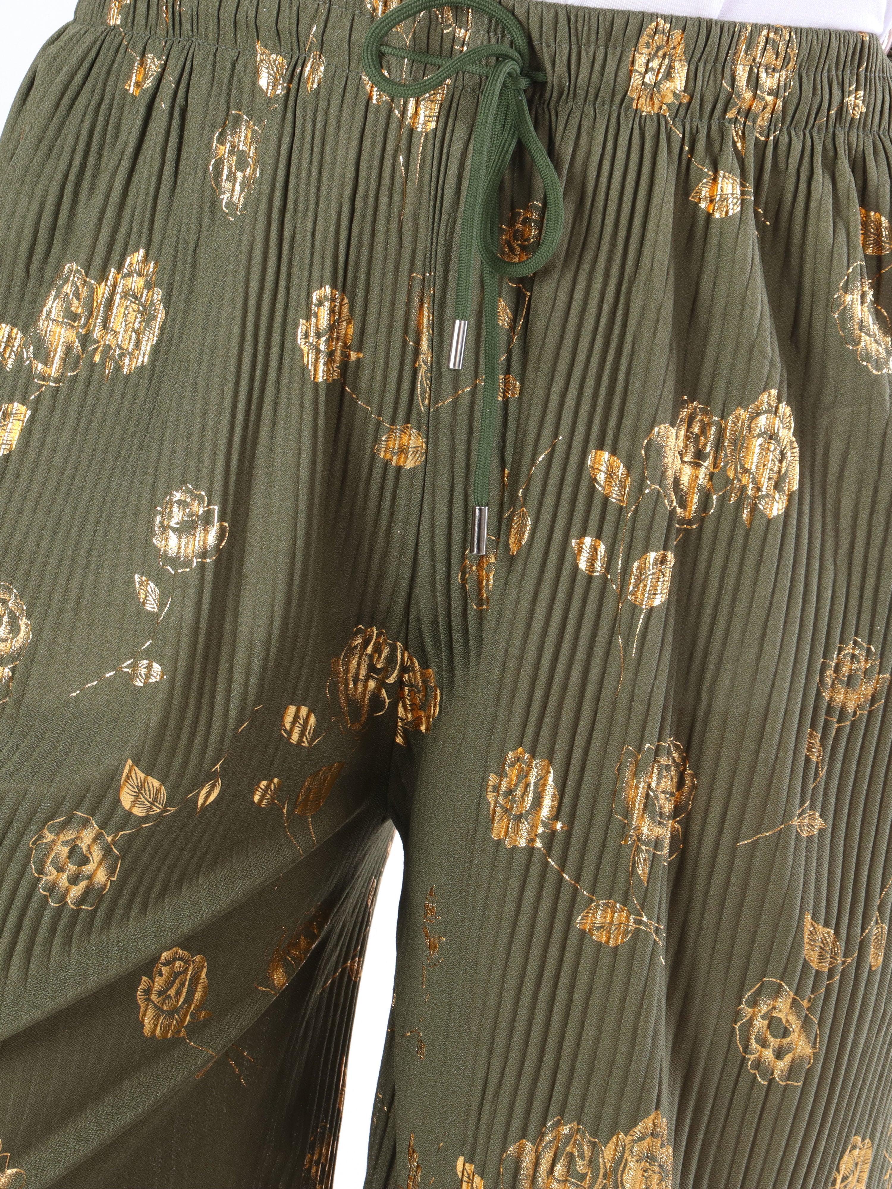 Alpha - Plisserede bukser med guldblomster