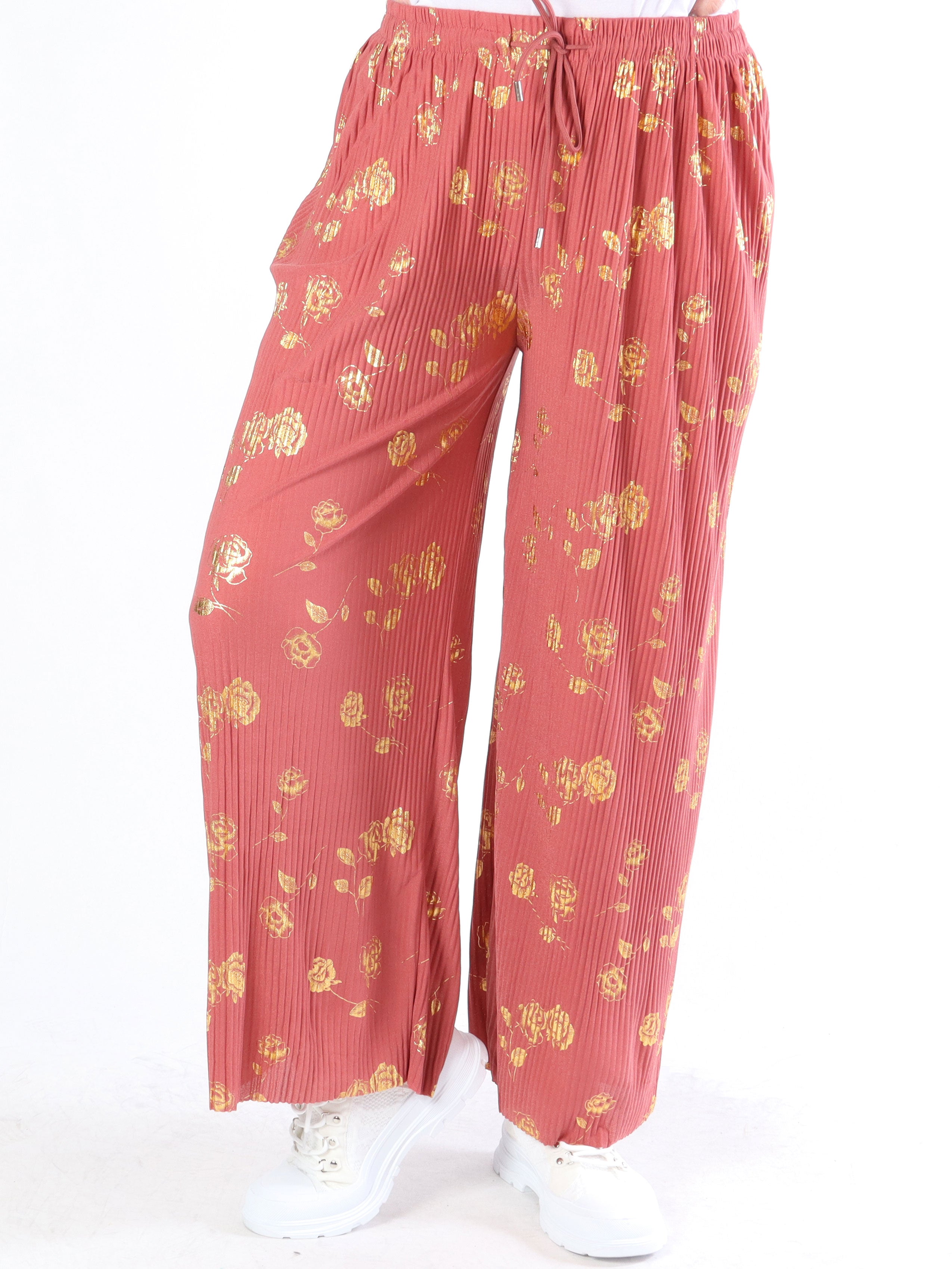 Alpha - Plisserede bukser med guldblomster