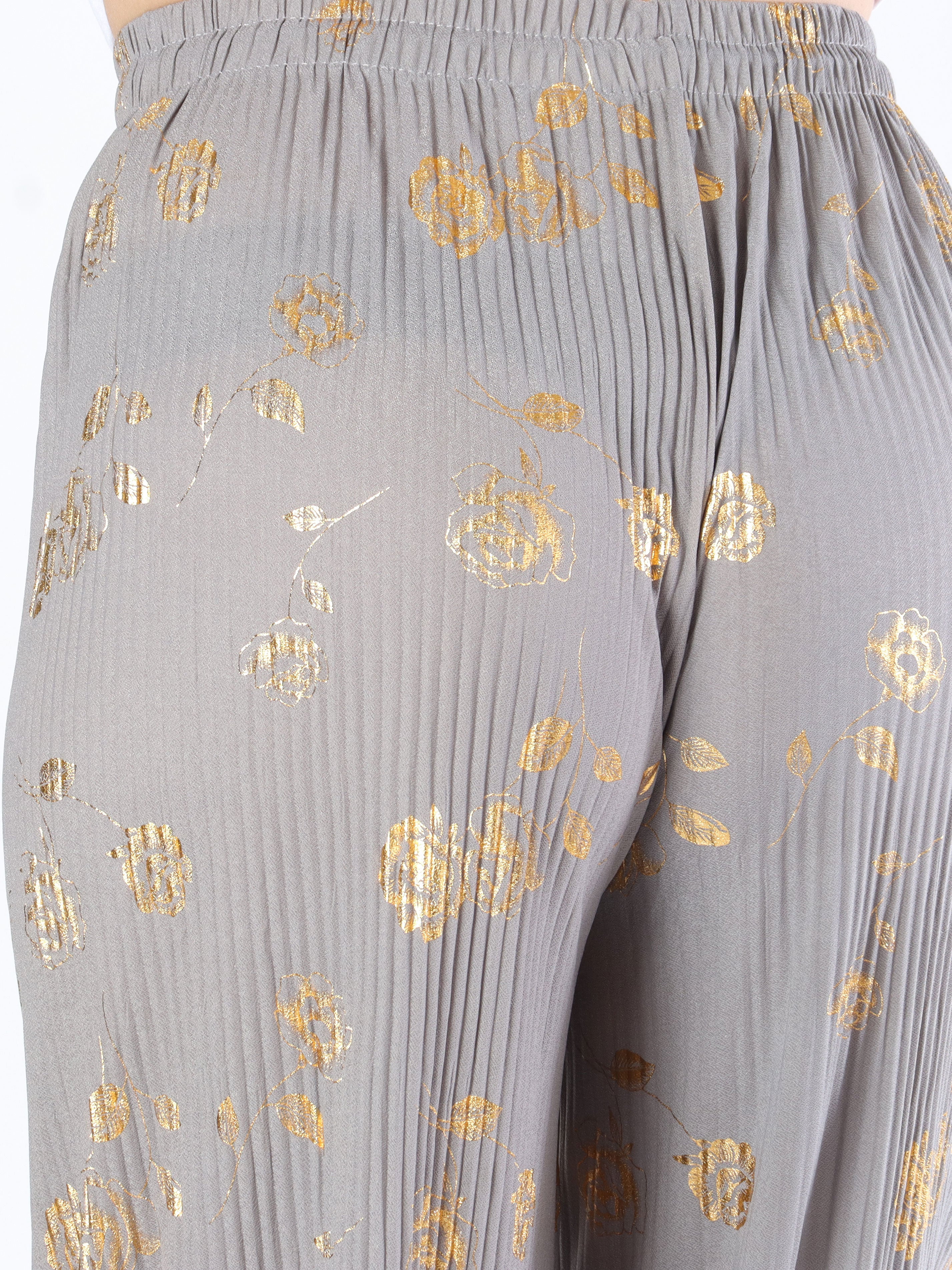 Alpha - Plisserede bukser med guldblomster