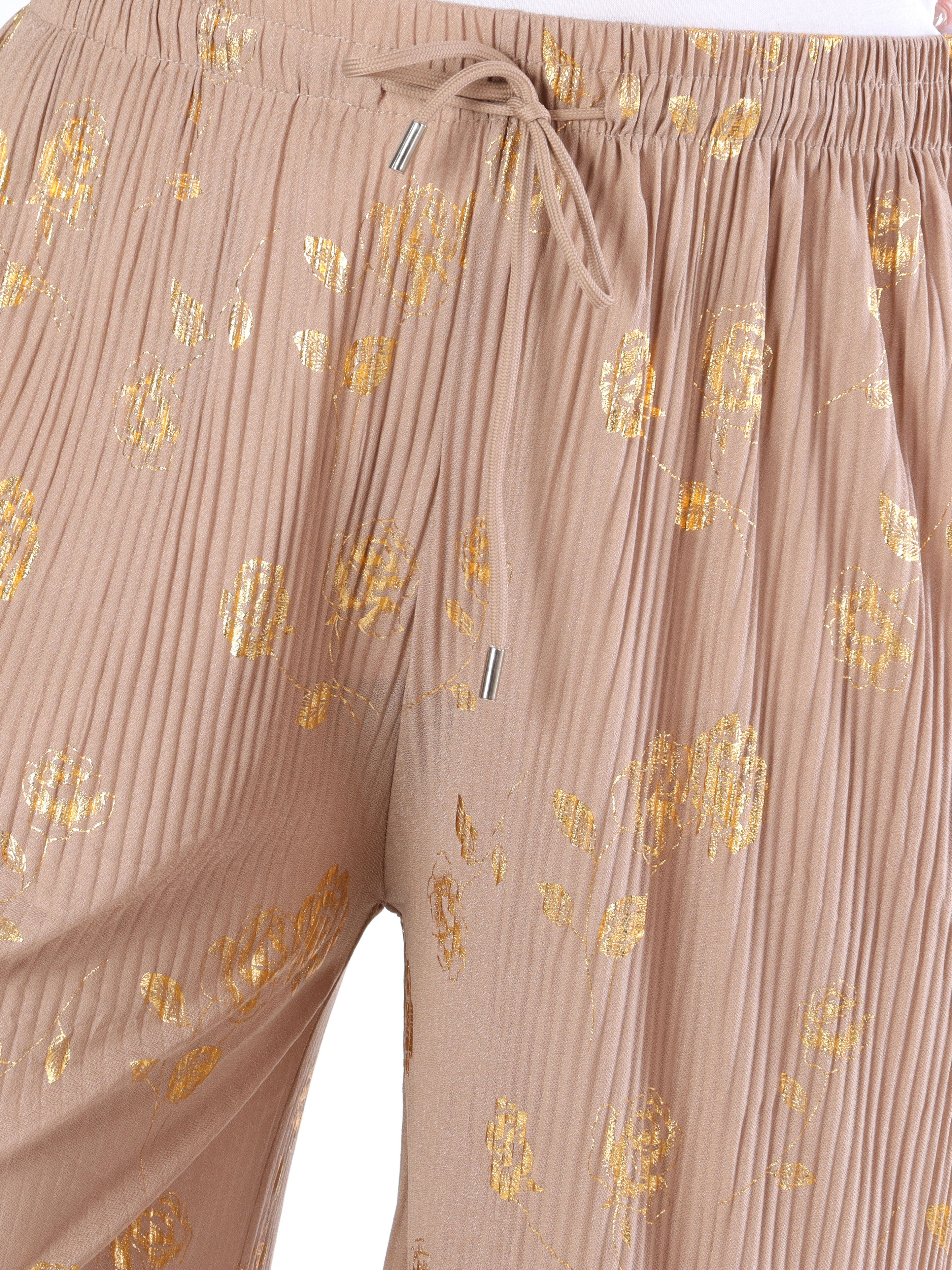Alpha - Plisserede bukser med guldblomster