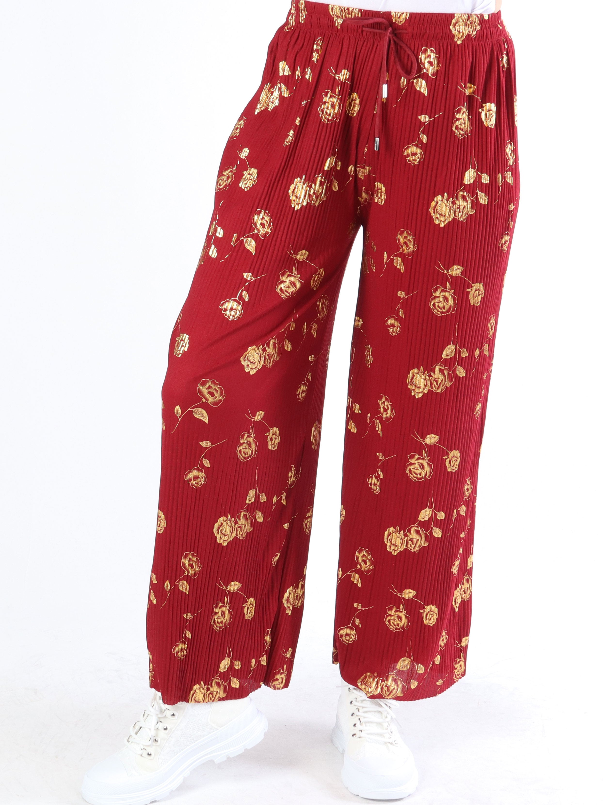 Alpha - Plisserede bukser med guldblomster