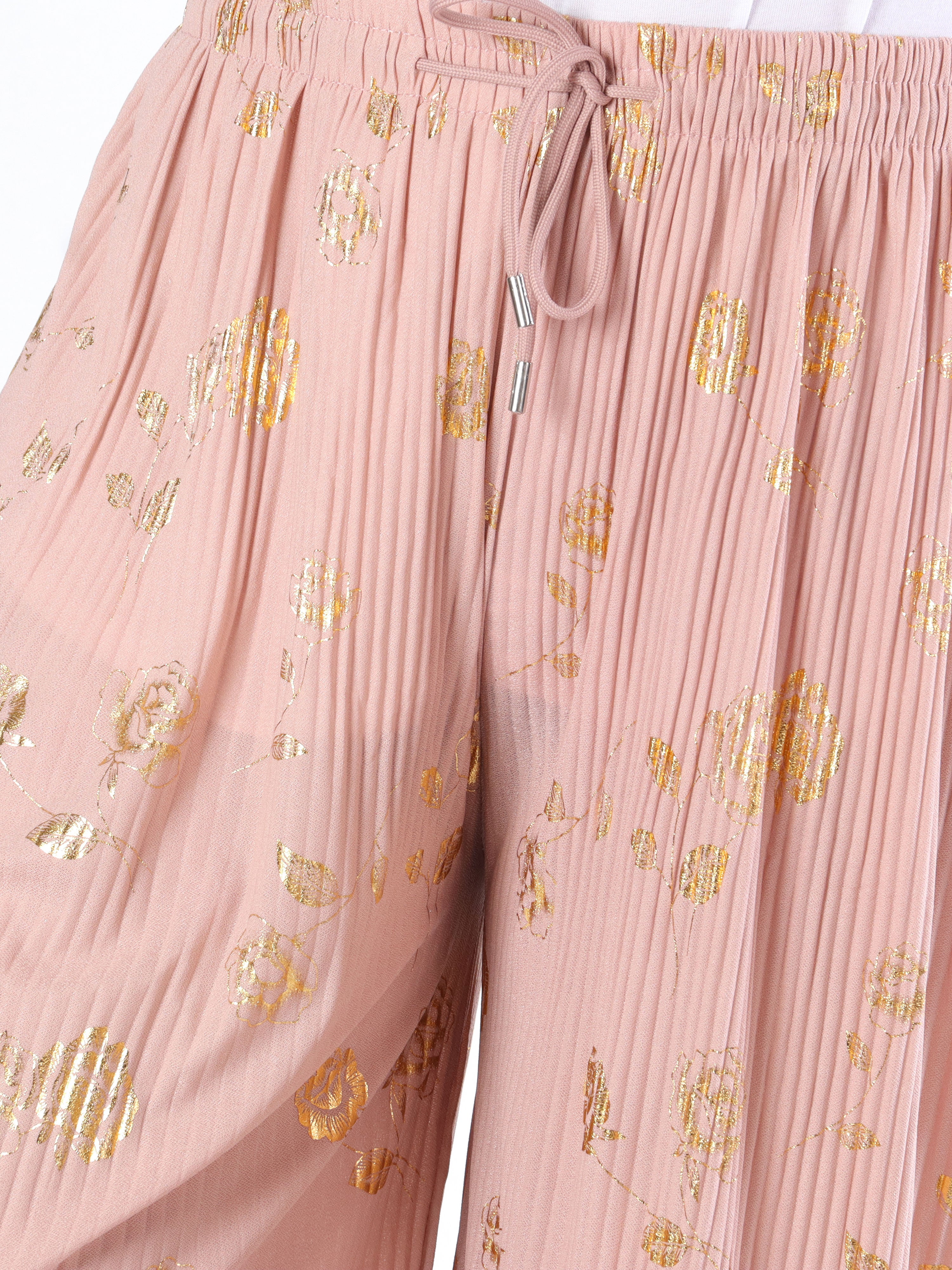 Alpha - Plisserede bukser med guldblomster