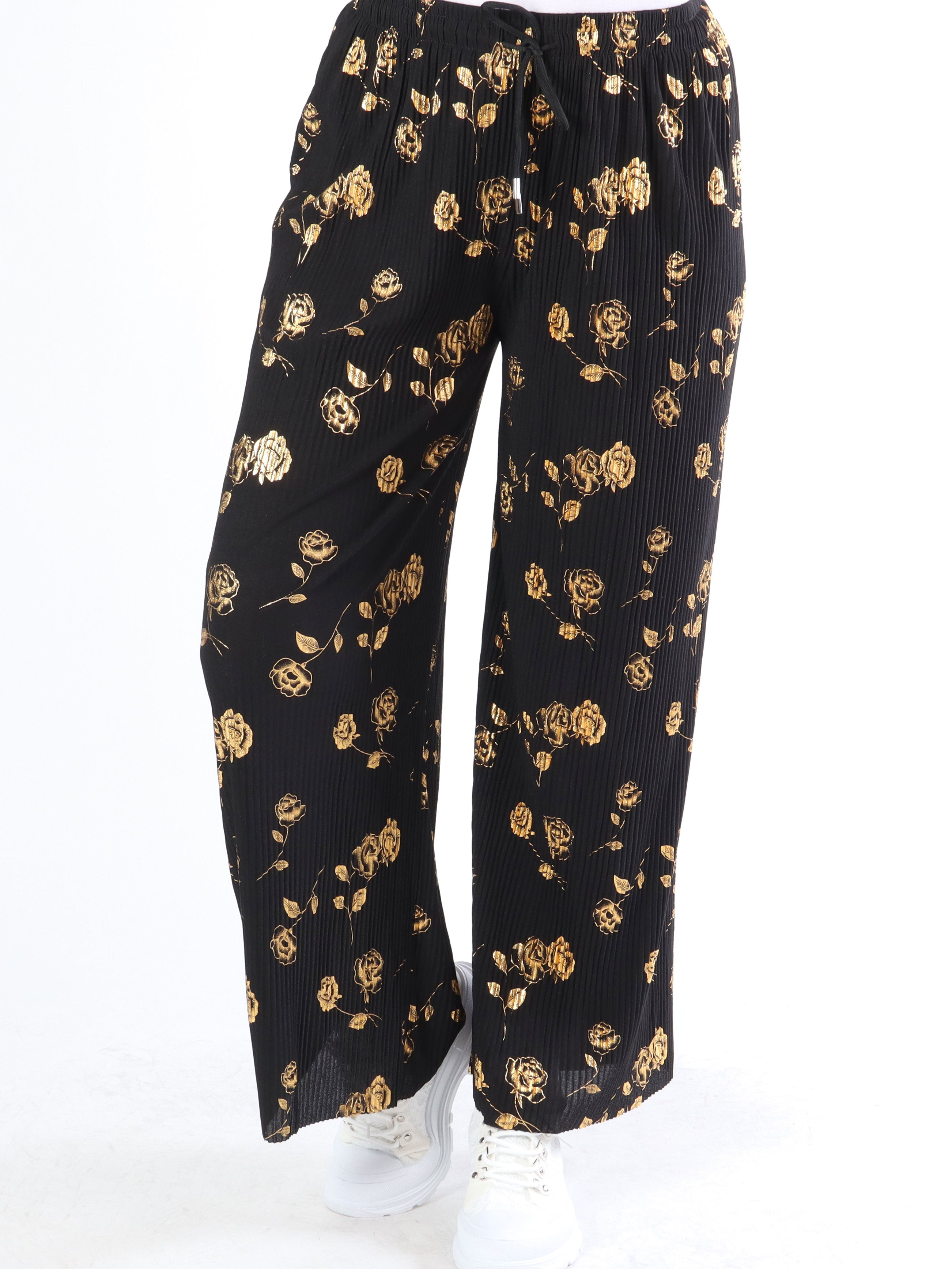 Alpha - Plisserede bukser med guldblomster
