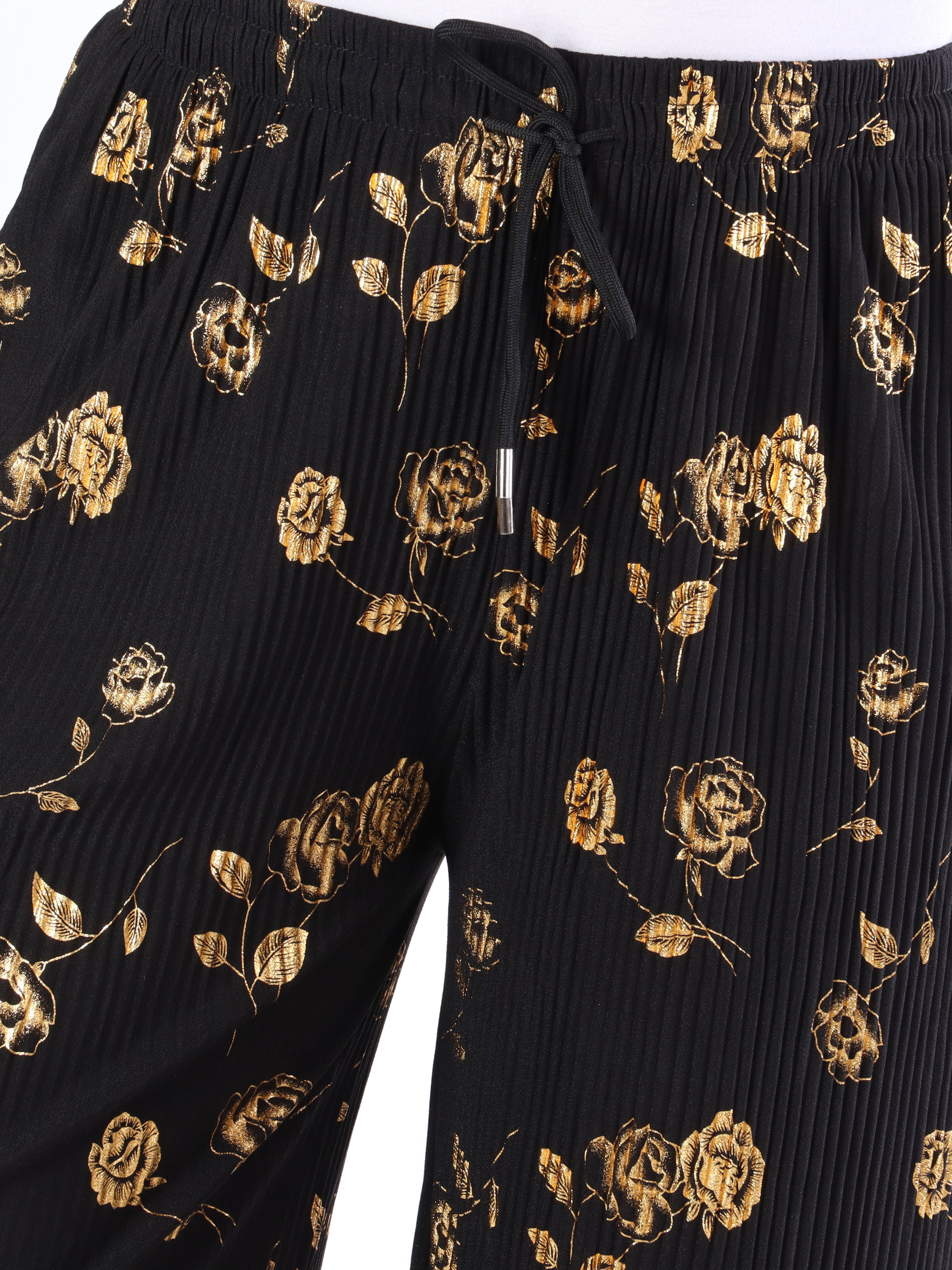 Alpha - Plisserede bukser med guldblomster