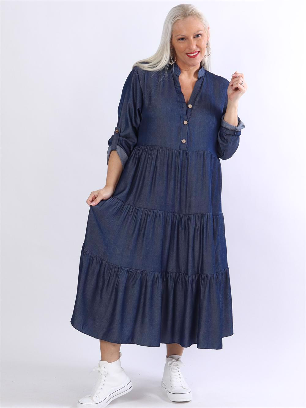 Amal - Mørkeblå skjortekjole med lag på lag look