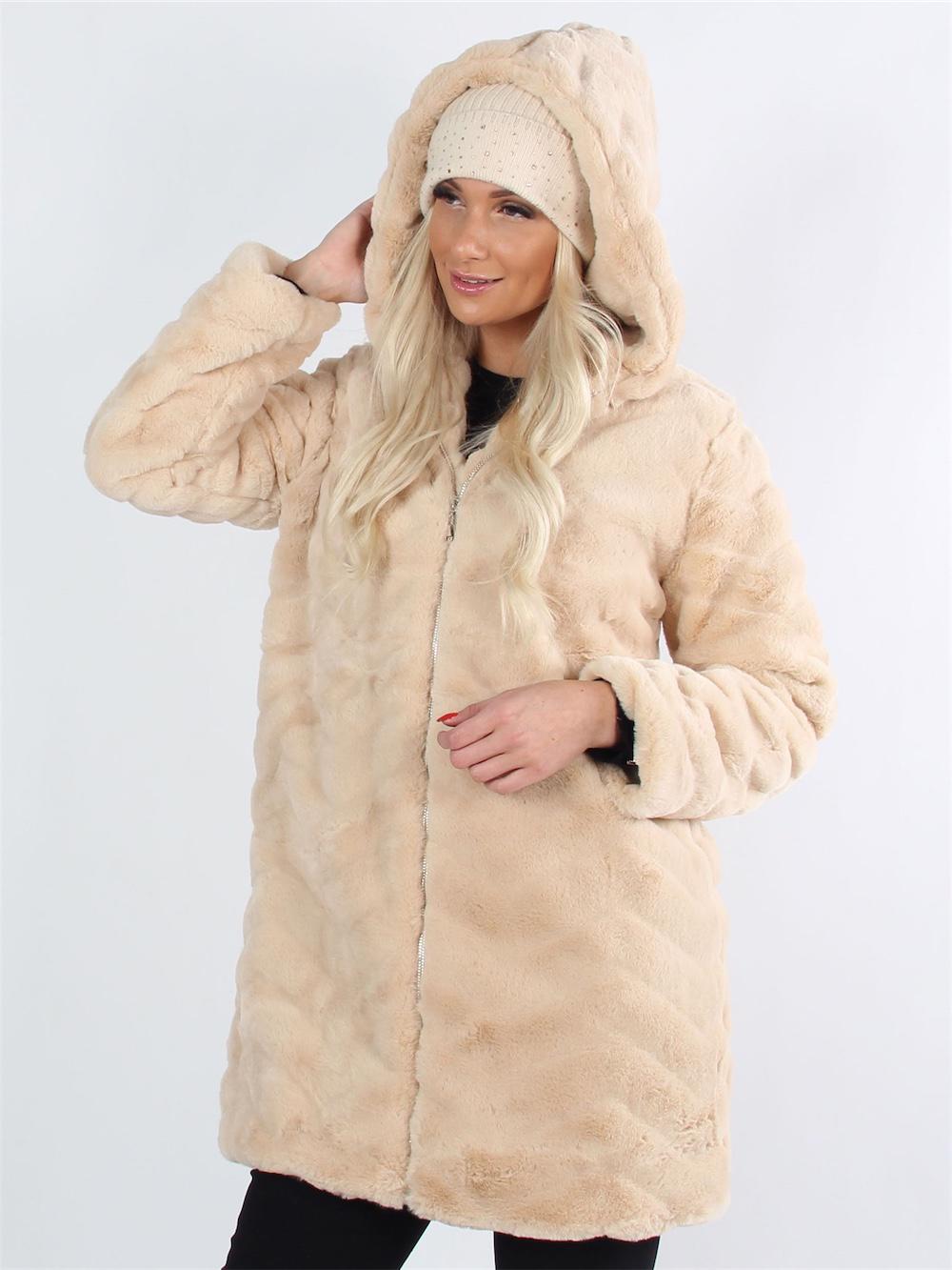 Amber - Blød faux fur frakke med lynlås