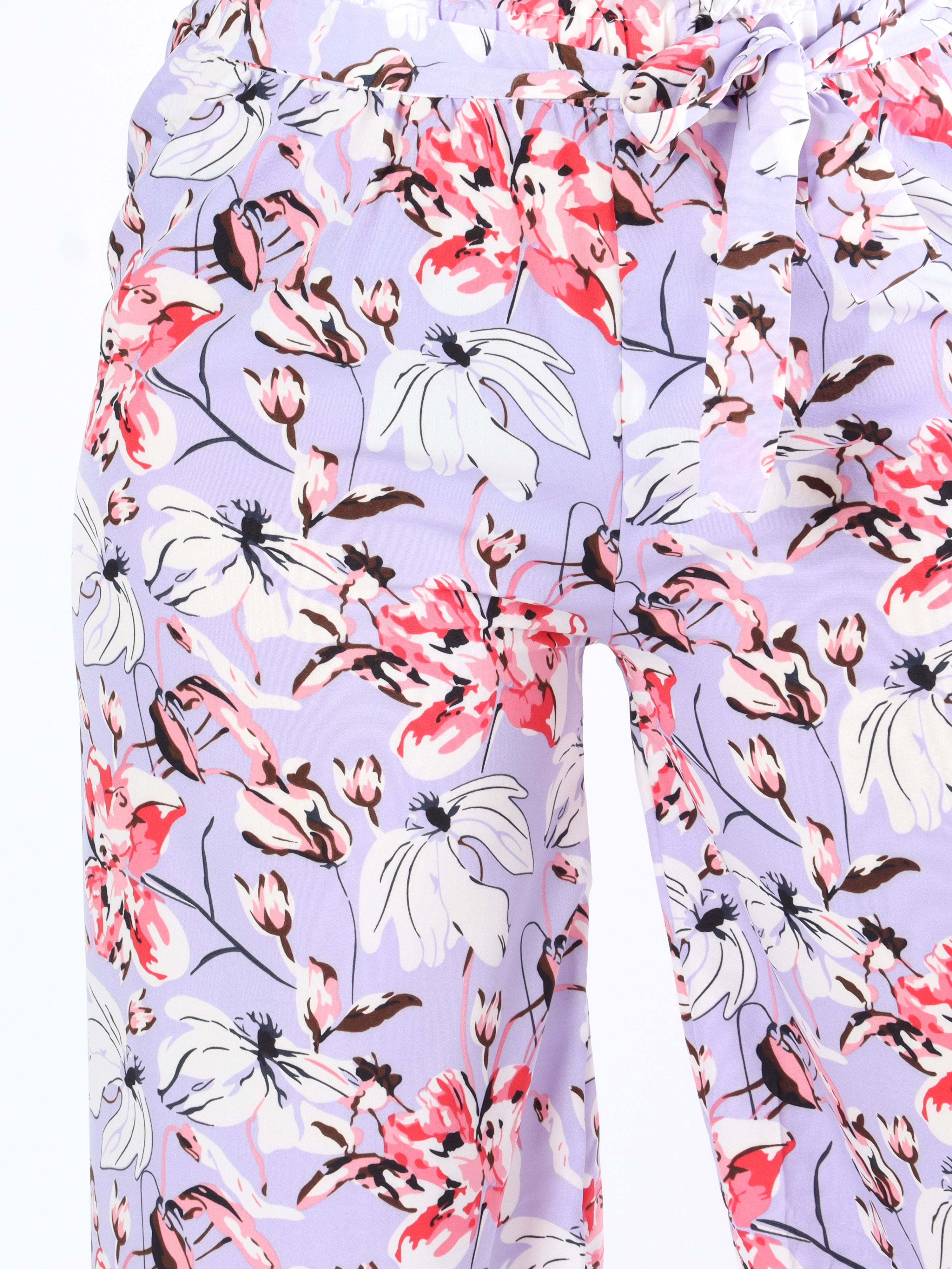 Angel - Løse bukser i blomsterprint med bindebånd