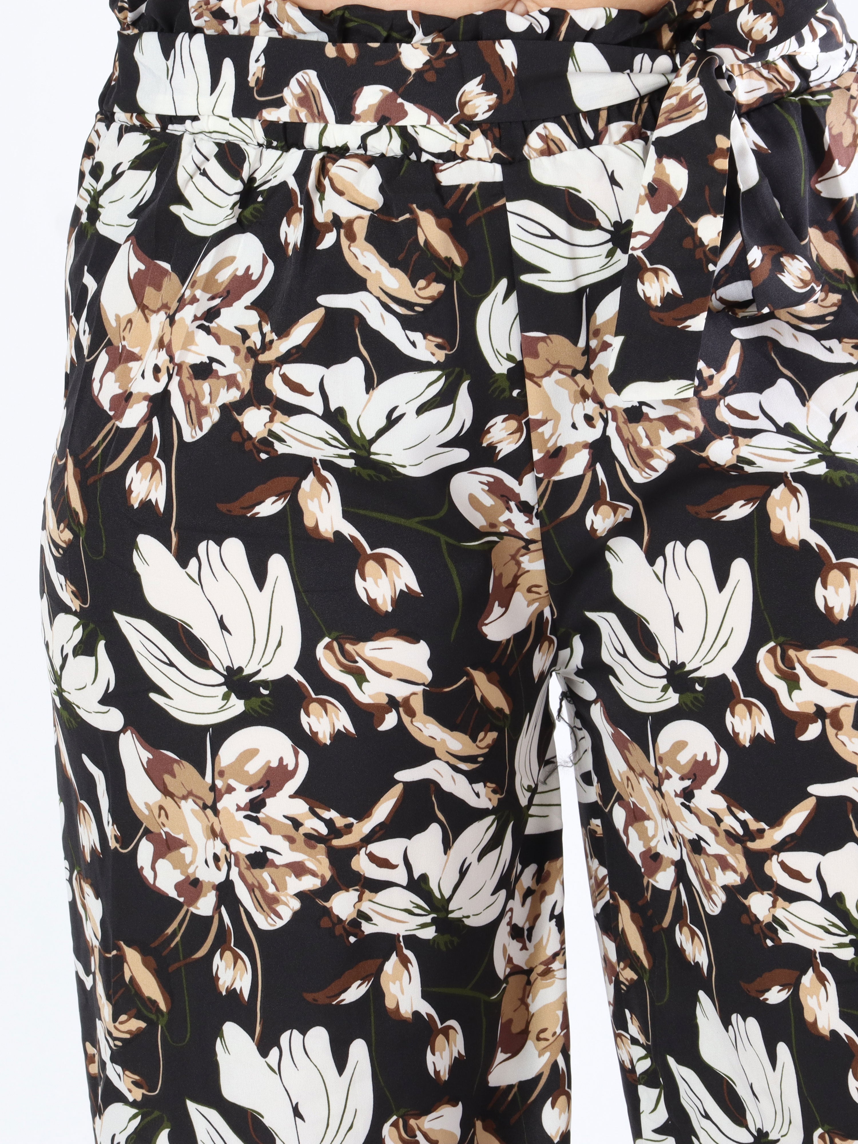 Angel - Løse bukser i blomsterprint med bindebånd