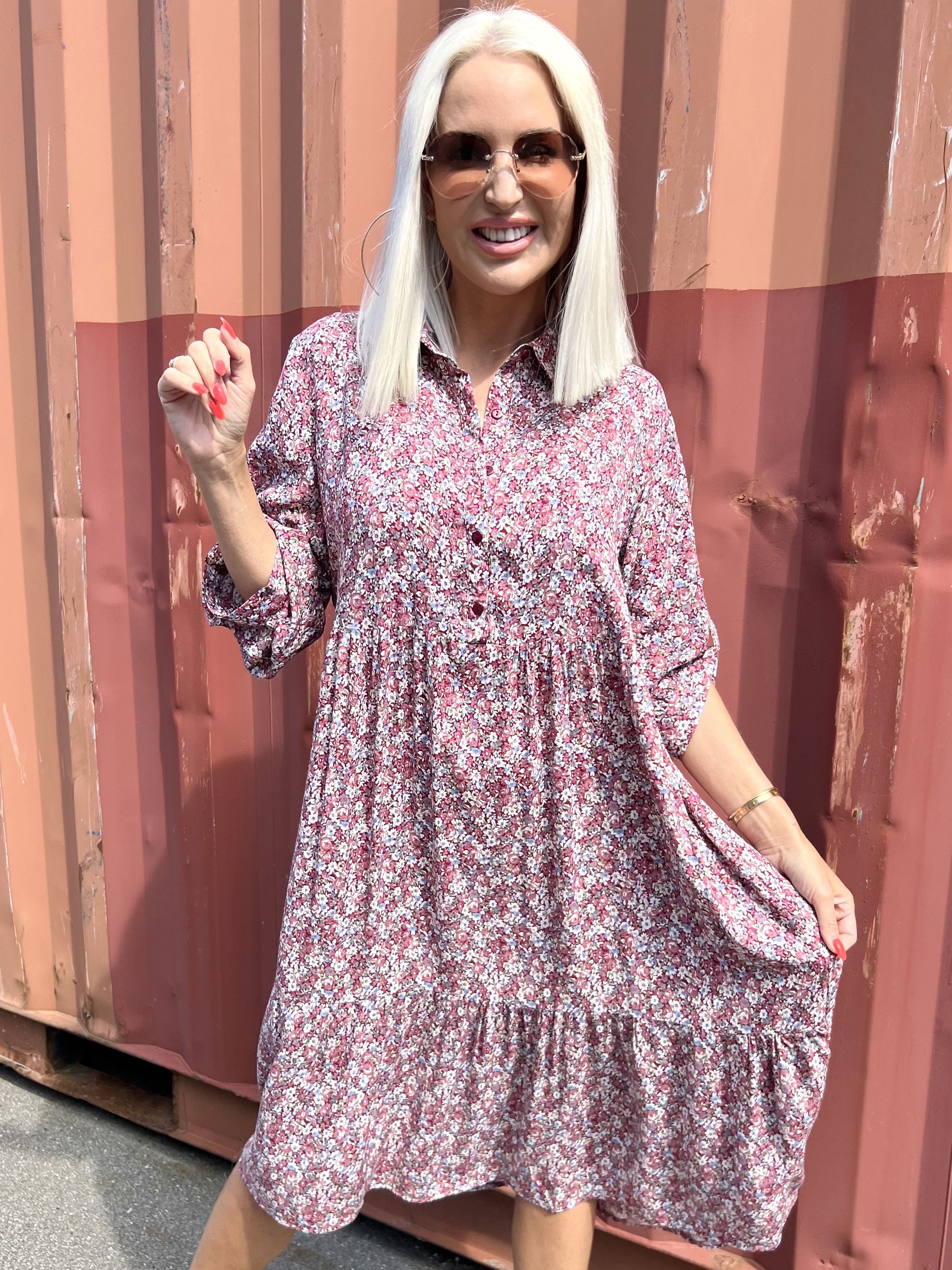 Anielie - Skjortekjole med blomsterprint