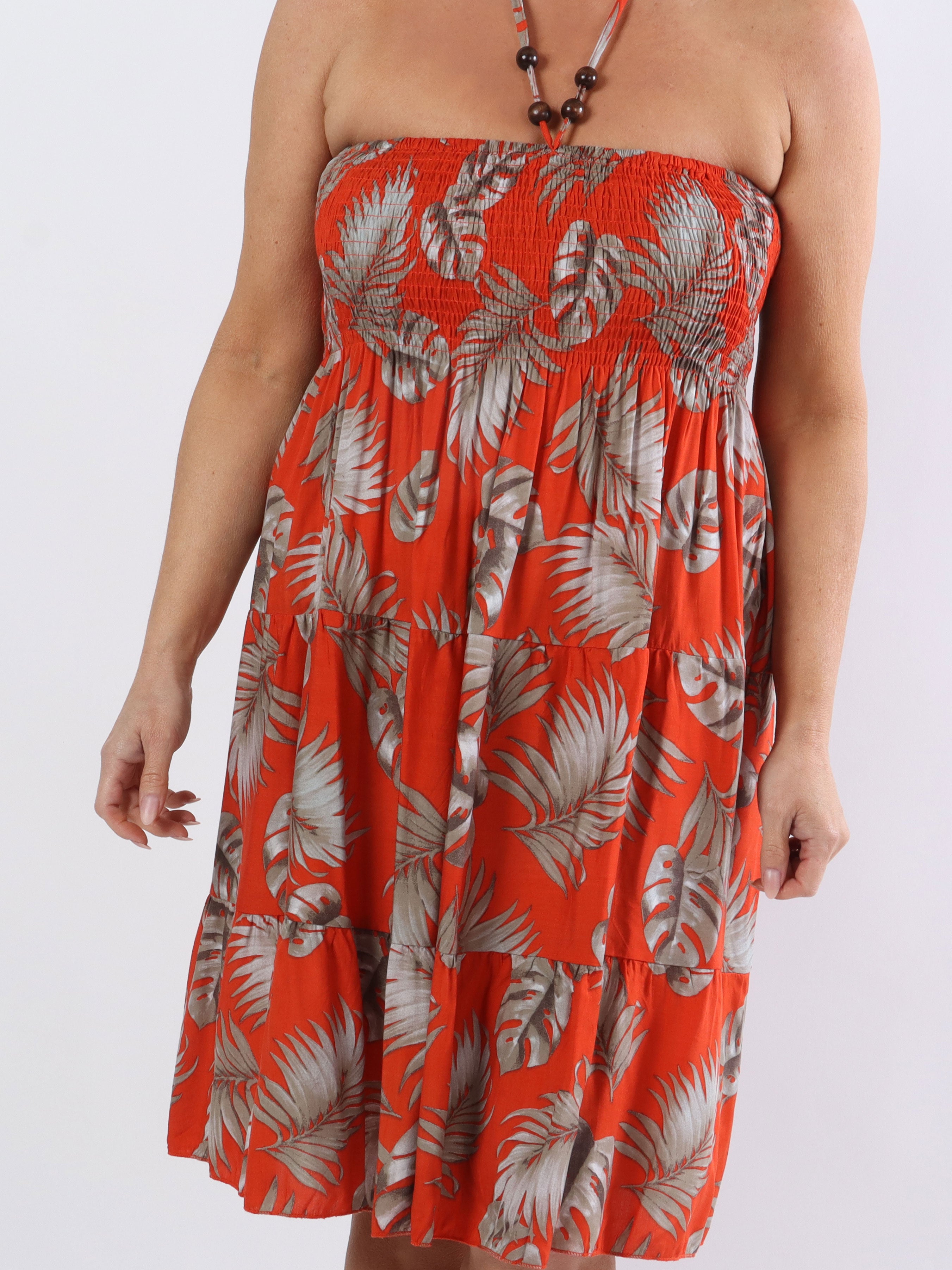 Aria Leaf - Kort plus size kjole med smock og leaf print