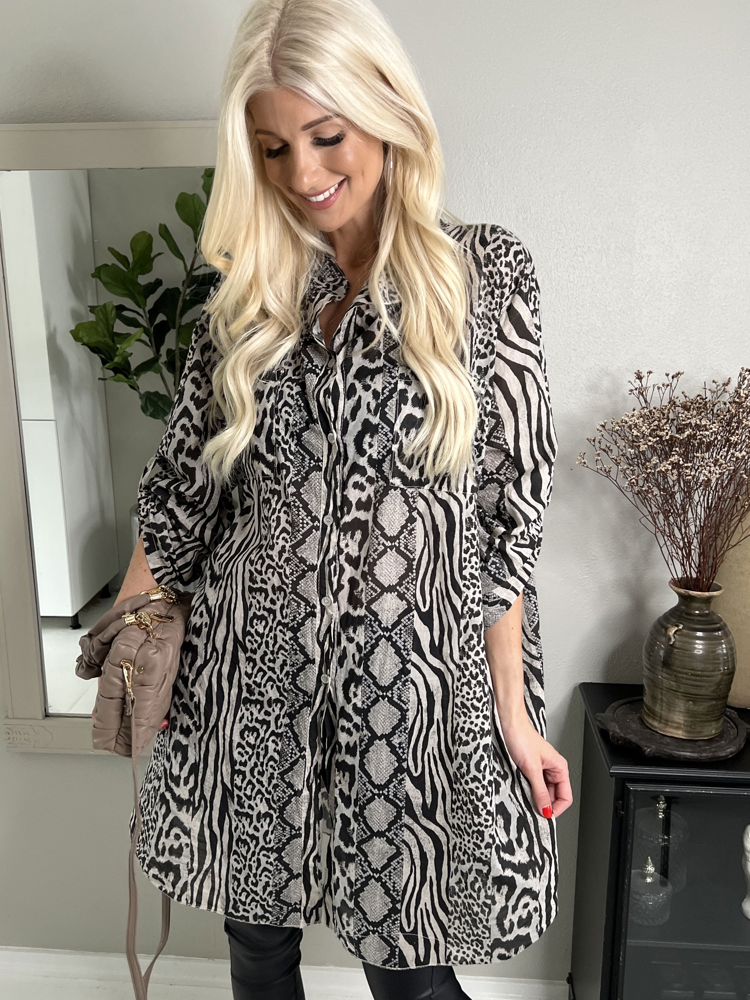 Berna Animal - Skjorte i blandet dyreprint med lommer