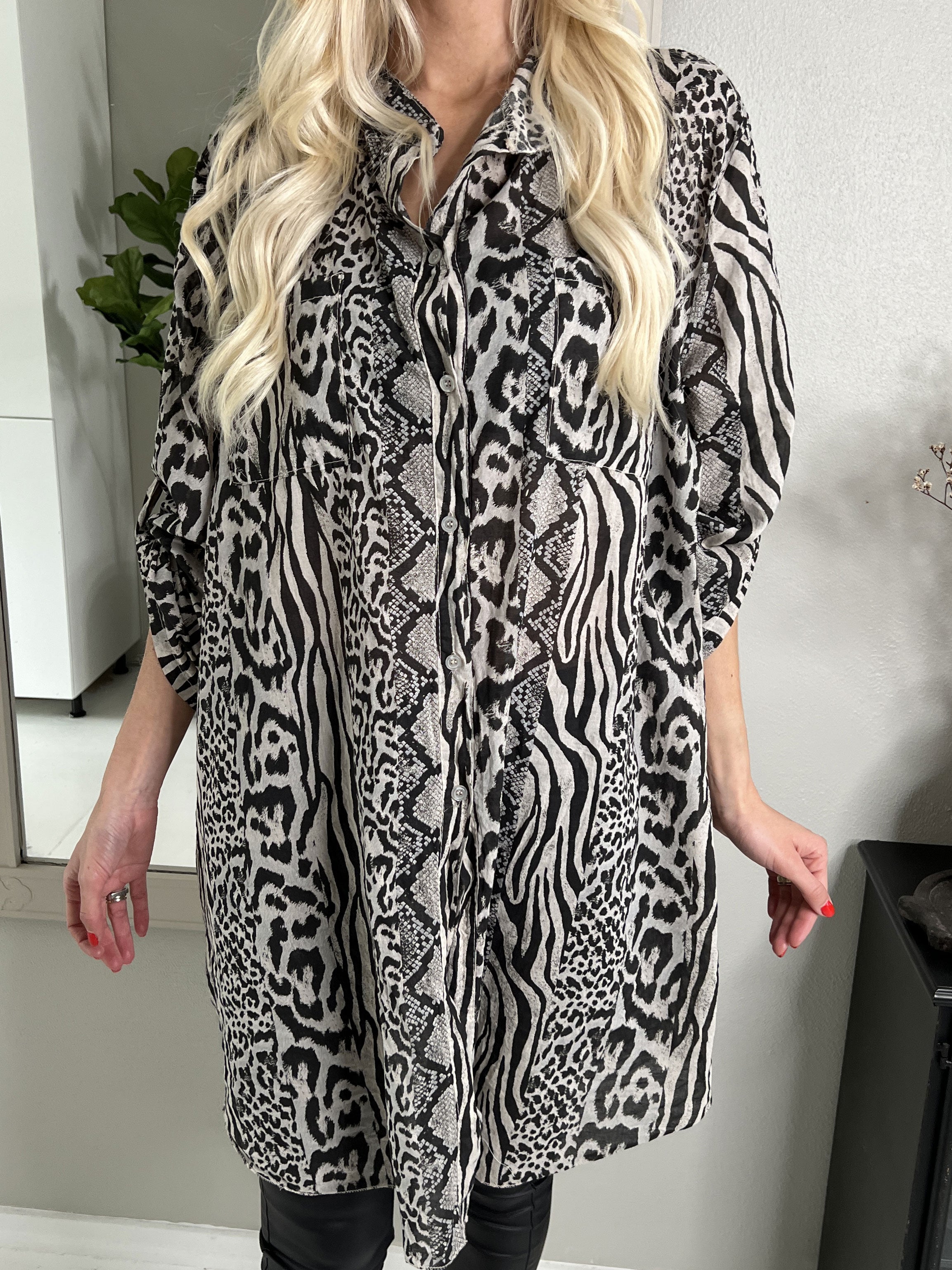 Berna Animal - Skjorte i blandet dyreprint med lommer