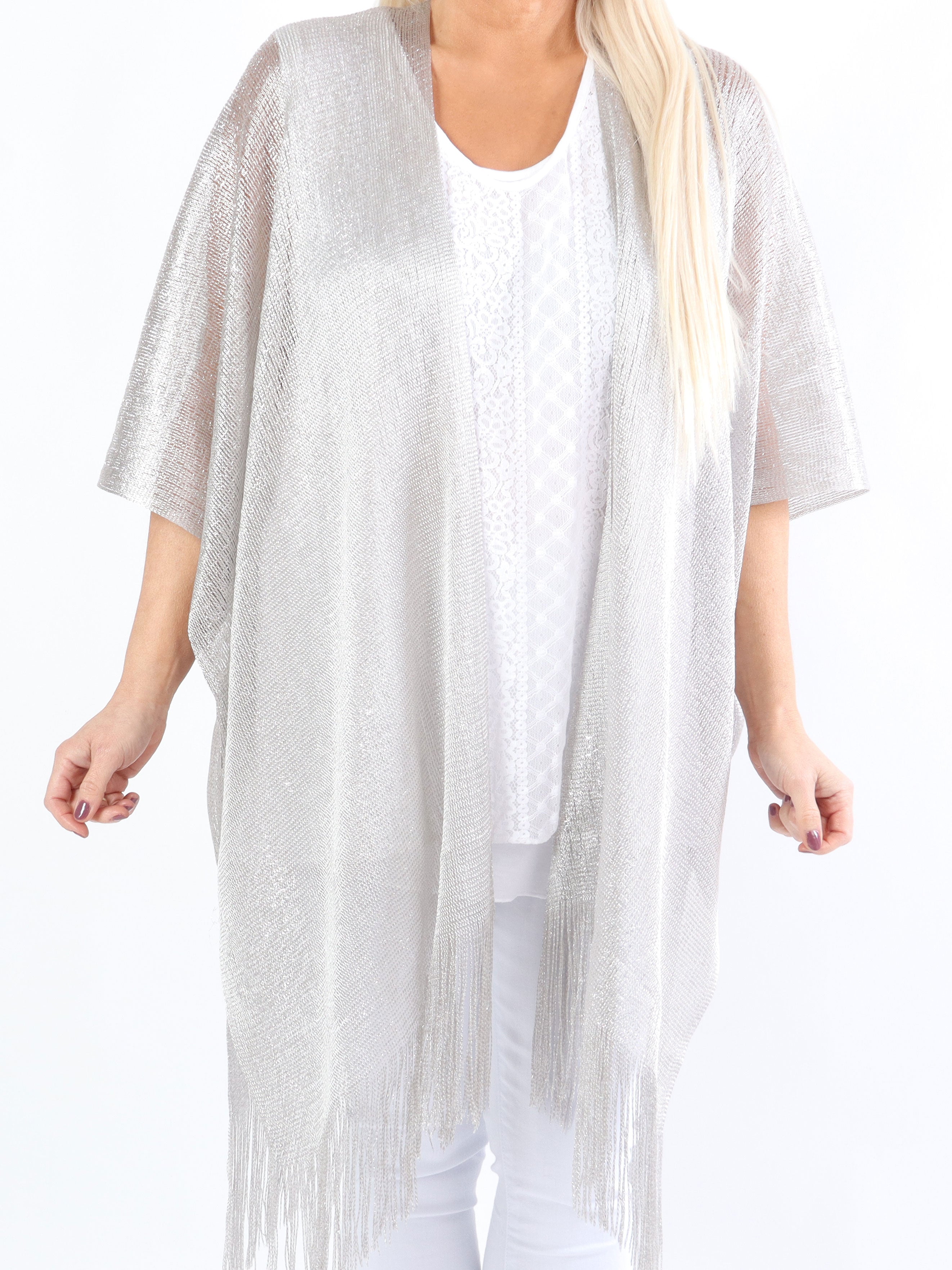Betti - Plus size sjal med glimmertråde og frynser