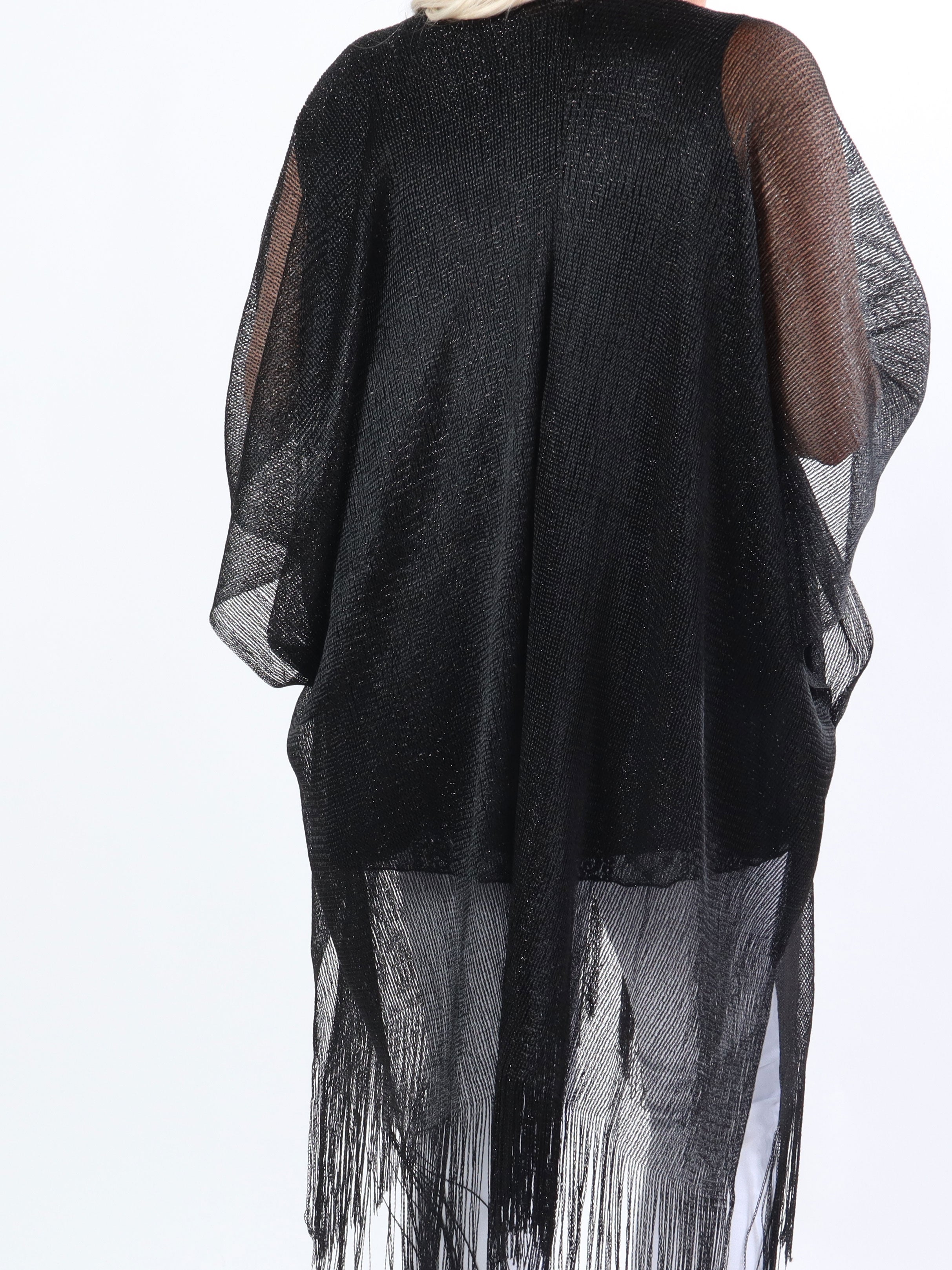 Betti - Plus size sjal med glimmertråde og frynser