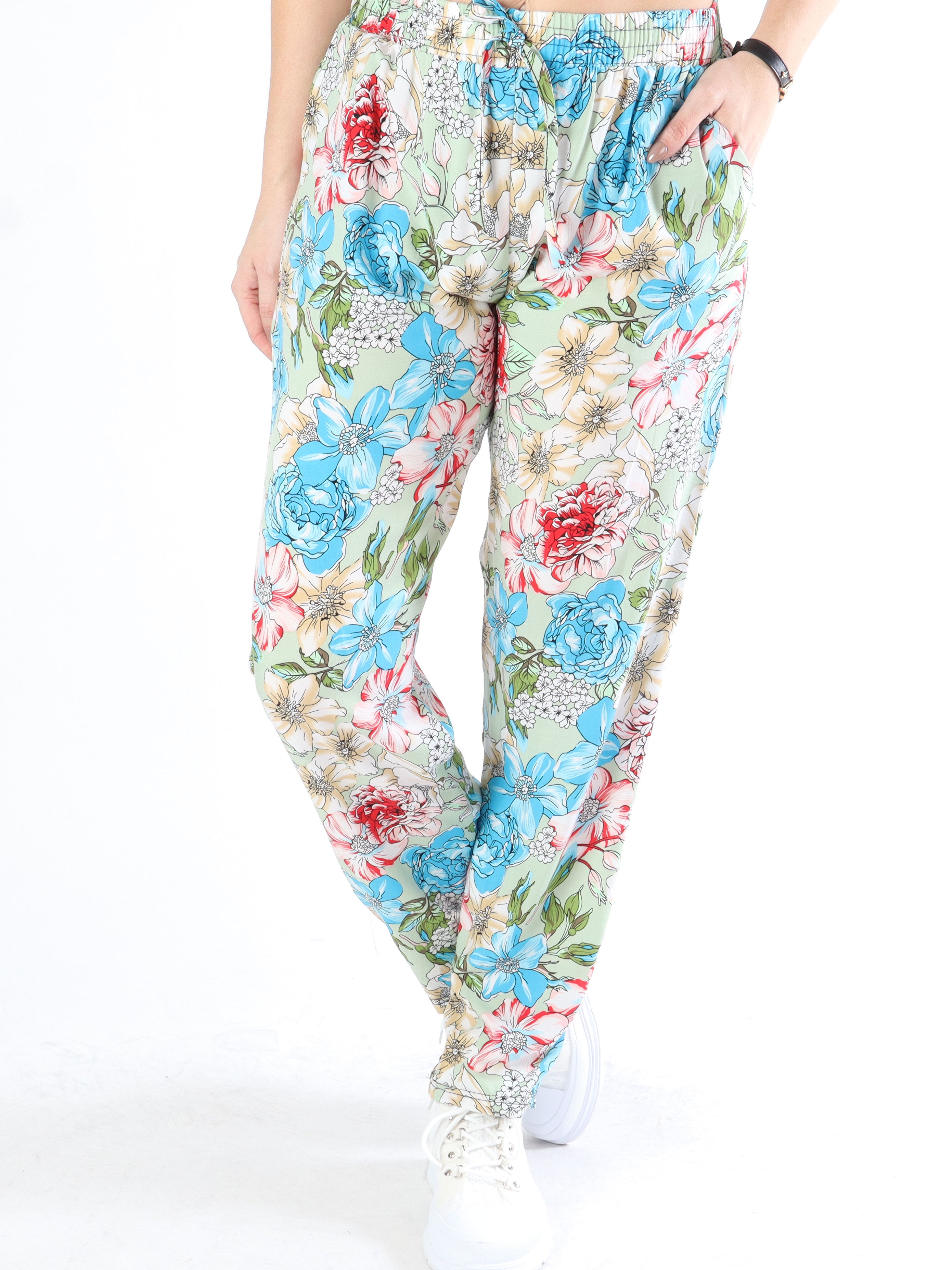 Billie - Løse bukser i blomsterprint med elastikkant