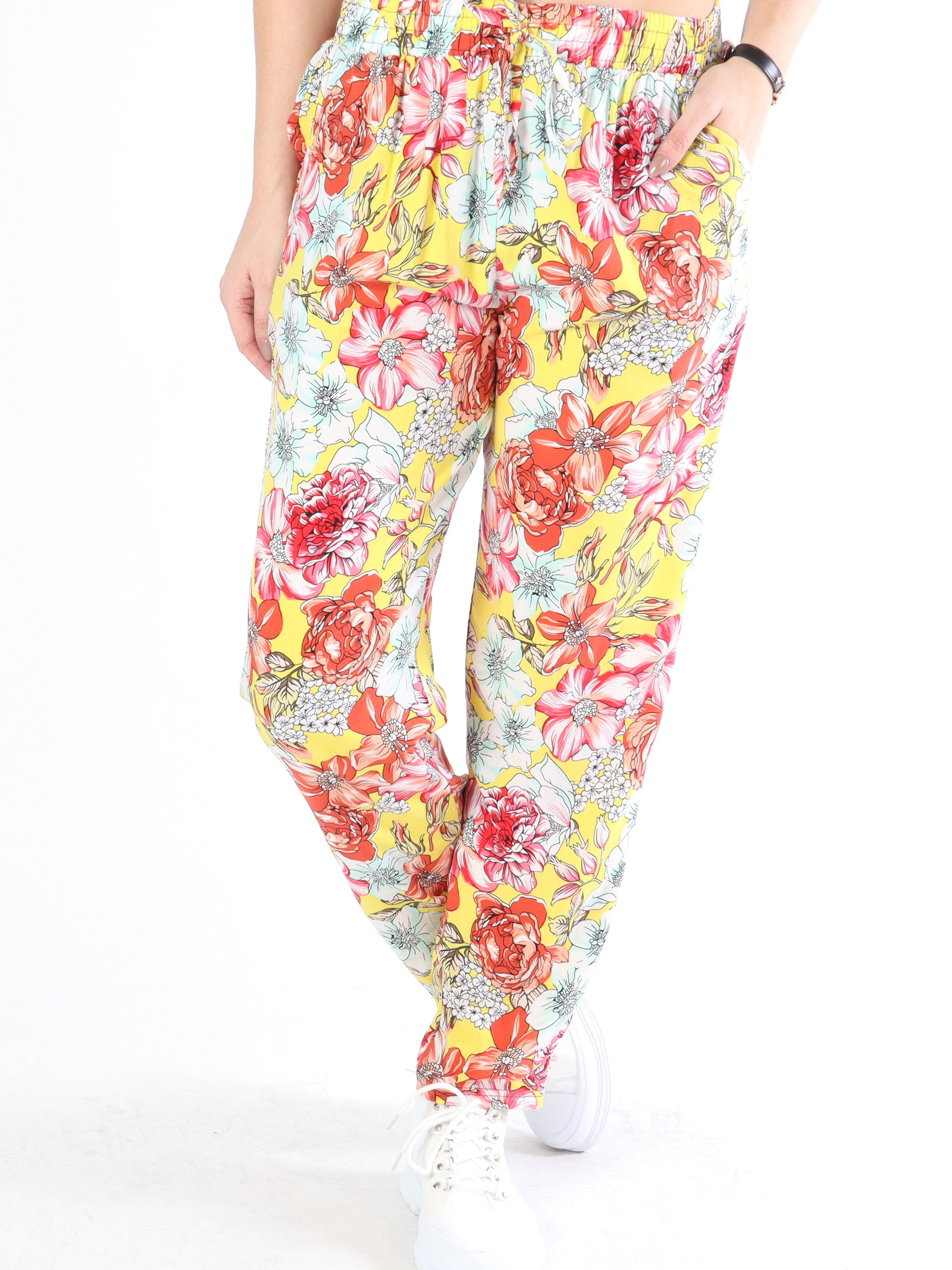 Billie - Løse bukser i blomsterprint med elastikkant