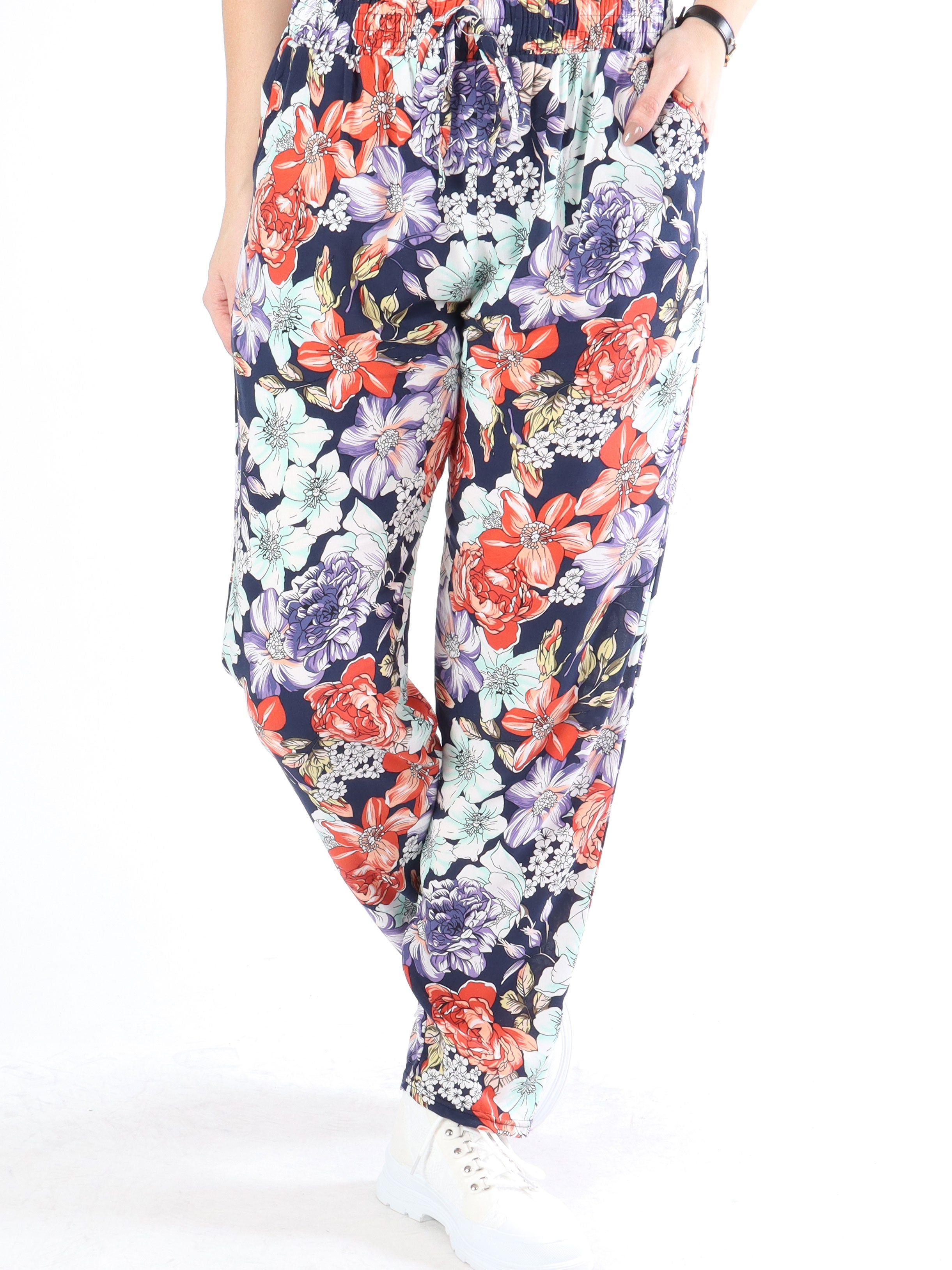 Billie - Løse bukser i blomsterprint med elastikkant