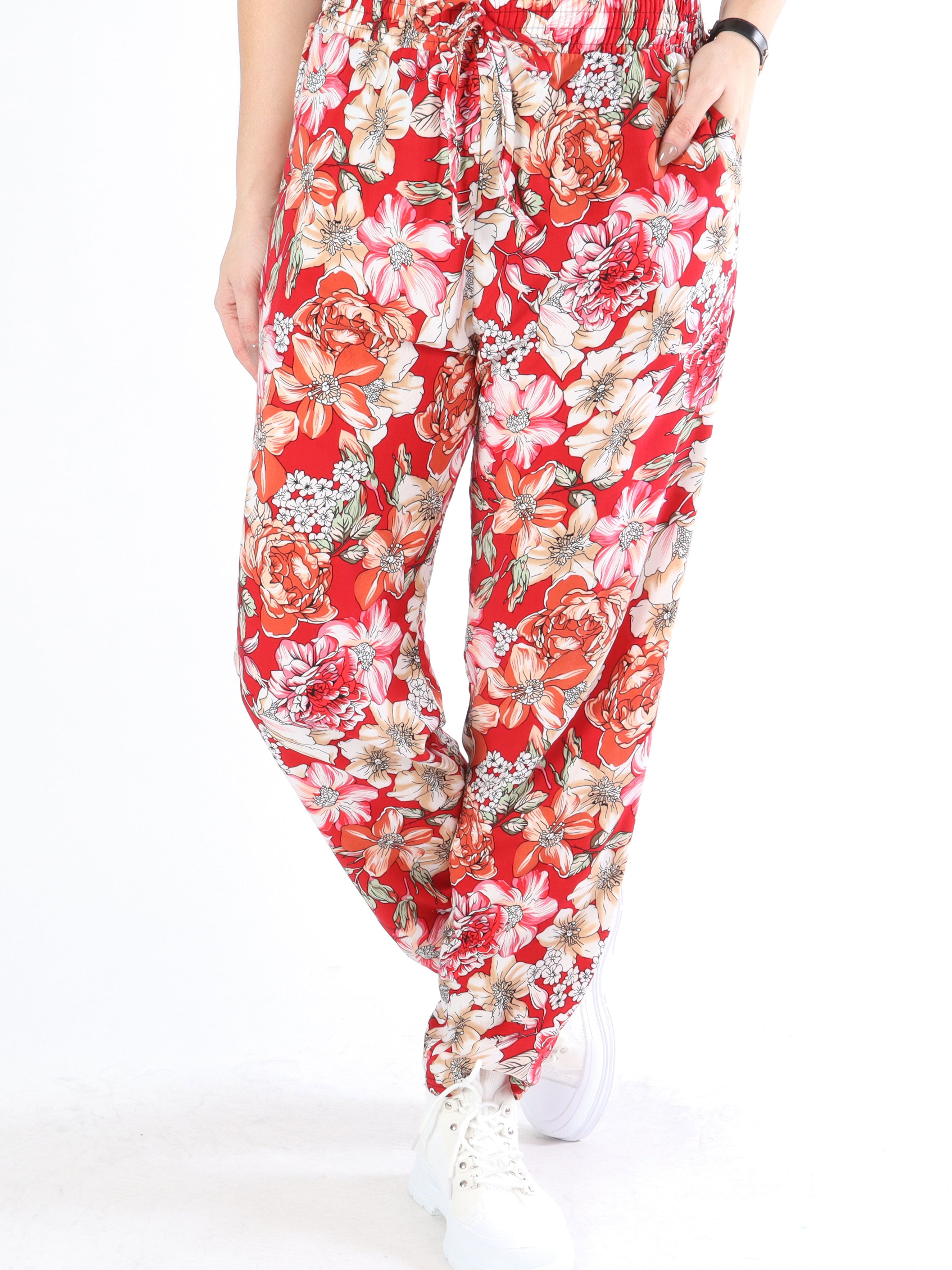 Billie - Løse bukser i blomsterprint med elastikkant