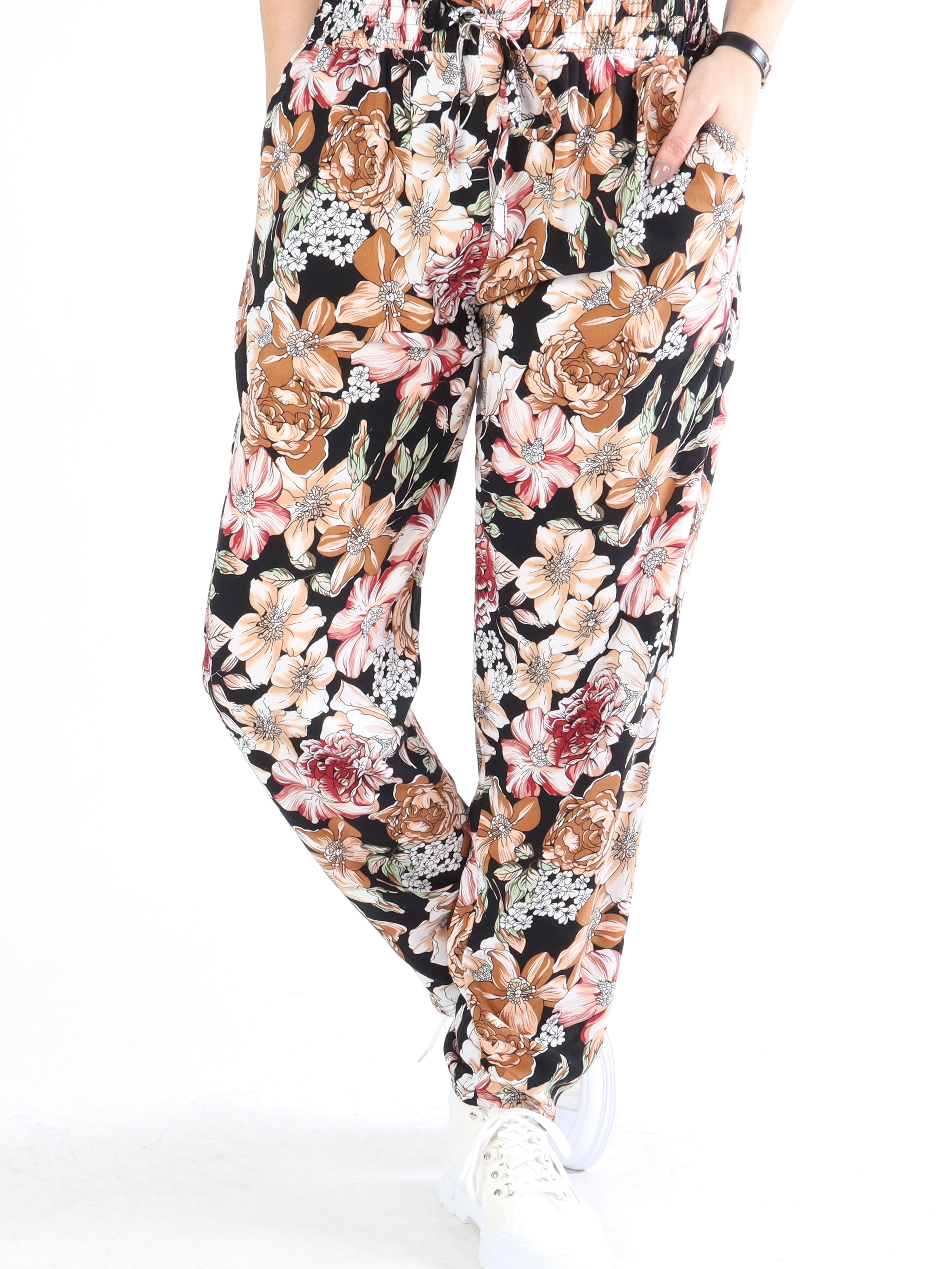 Billie - Løse bukser i blomsterprint med elastikkant