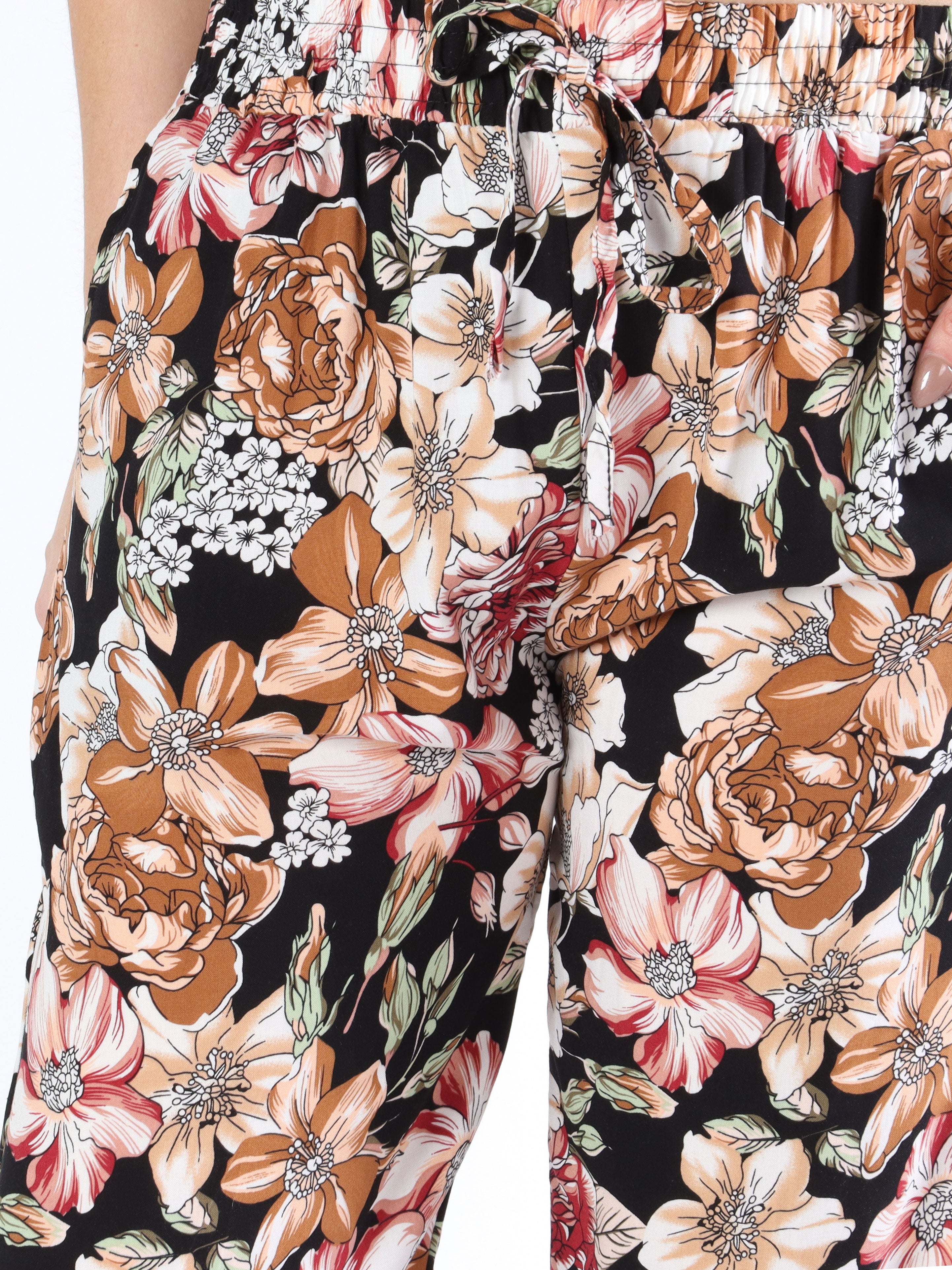 Billie - Løse bukser i blomsterprint med elastikkant