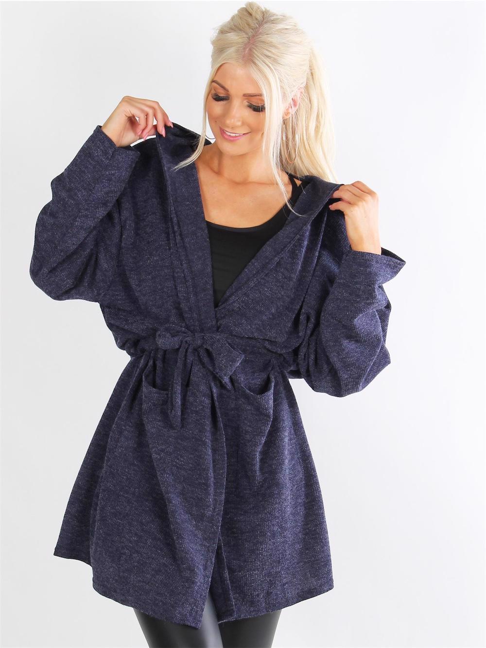 Blackie - Koksgrå strikcardigan med bindebånd og hætte