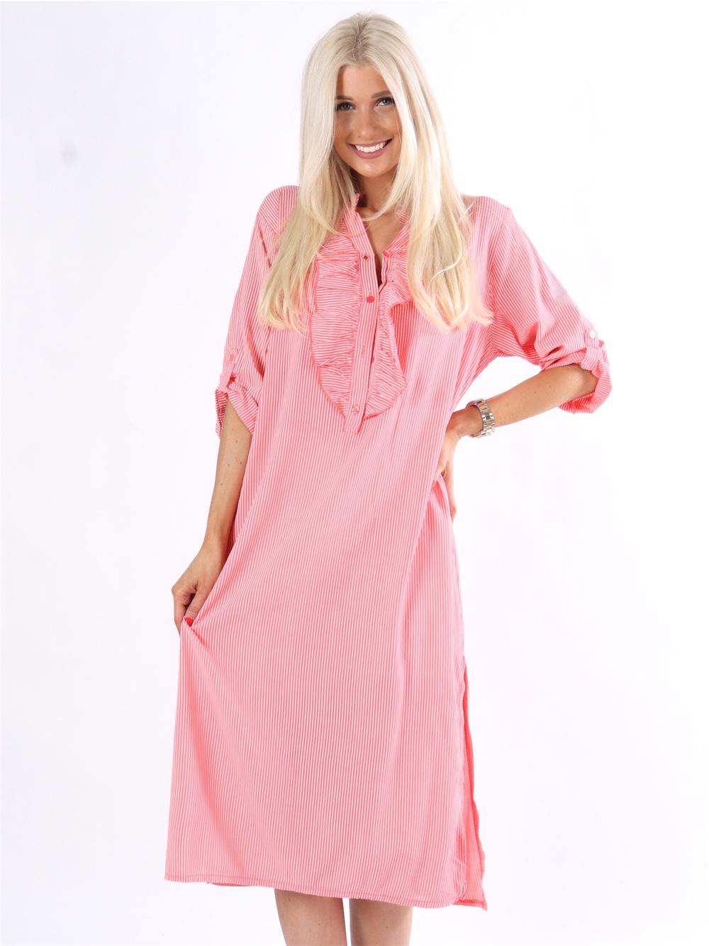 Bonita stripe - Stribet skjortekjole med flæser