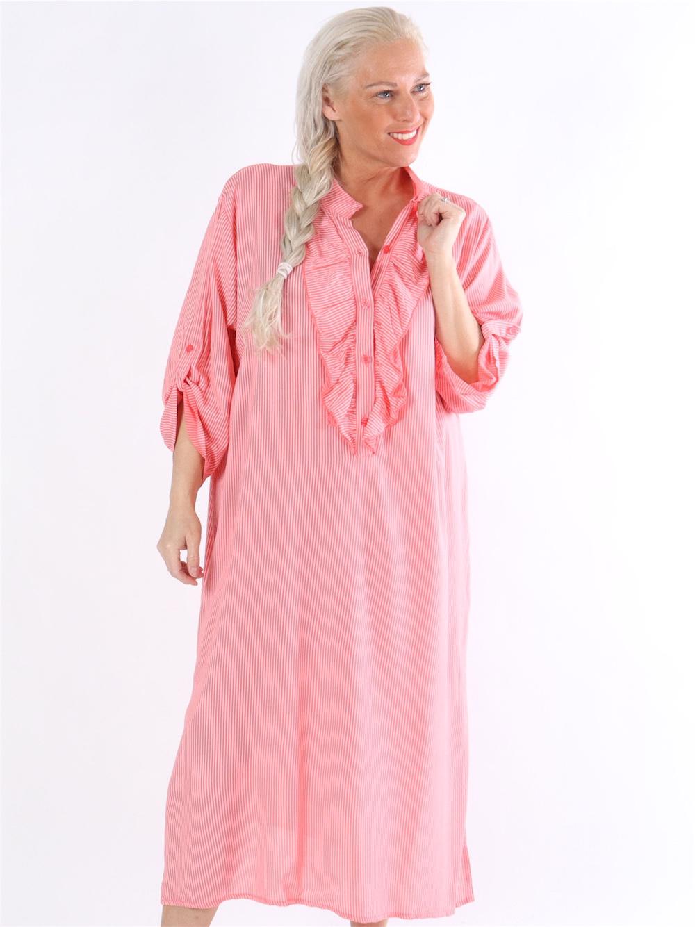 Bonita stripe - Stribet skjortekjole med flæser