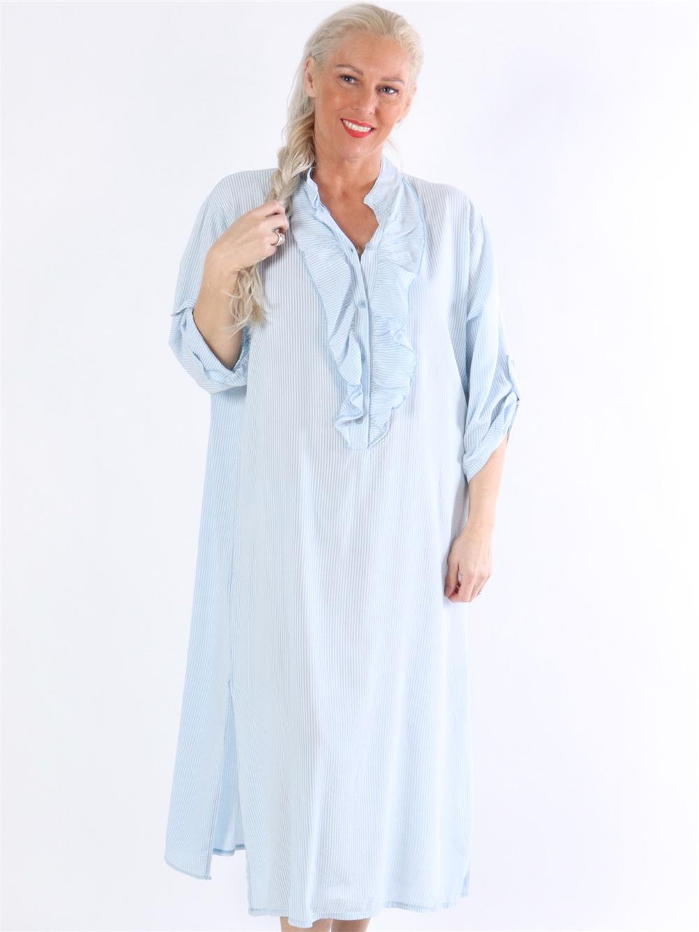 Bonita stripe - Stribet skjortekjole med flæser