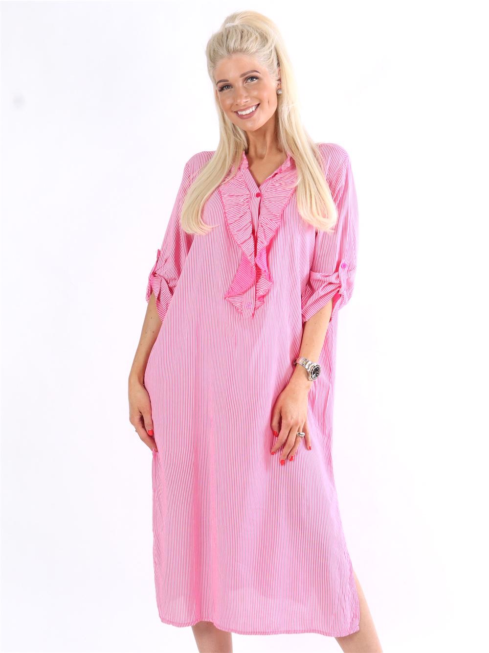 Bonita stripe - Stribet skjortekjole med flæser