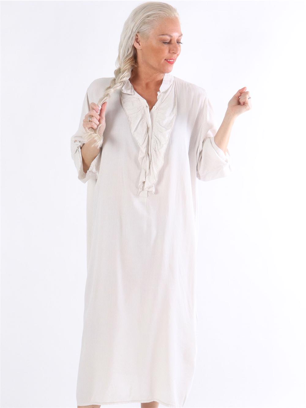 Bonita stripe - Stribet skjortekjole med flæser