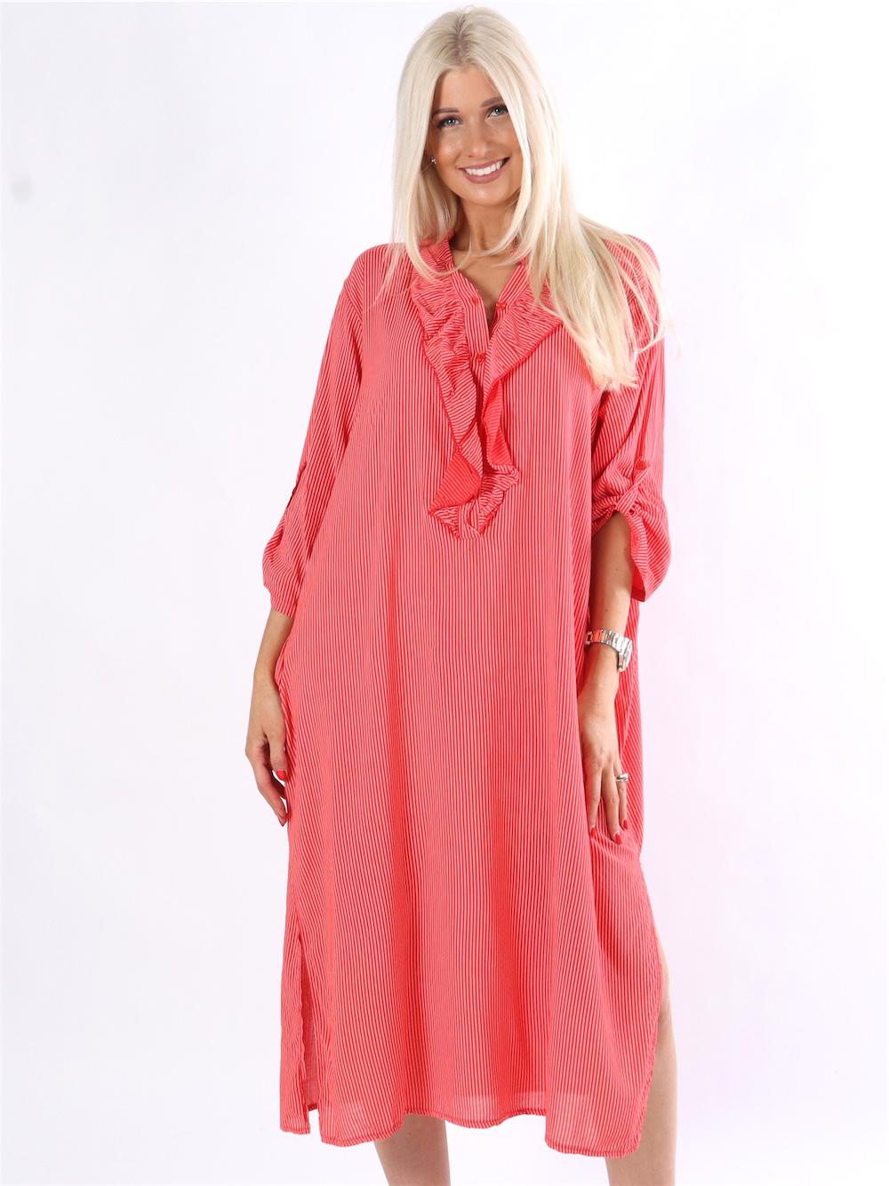 Bonita stripe - Stribet skjortekjole med flæser