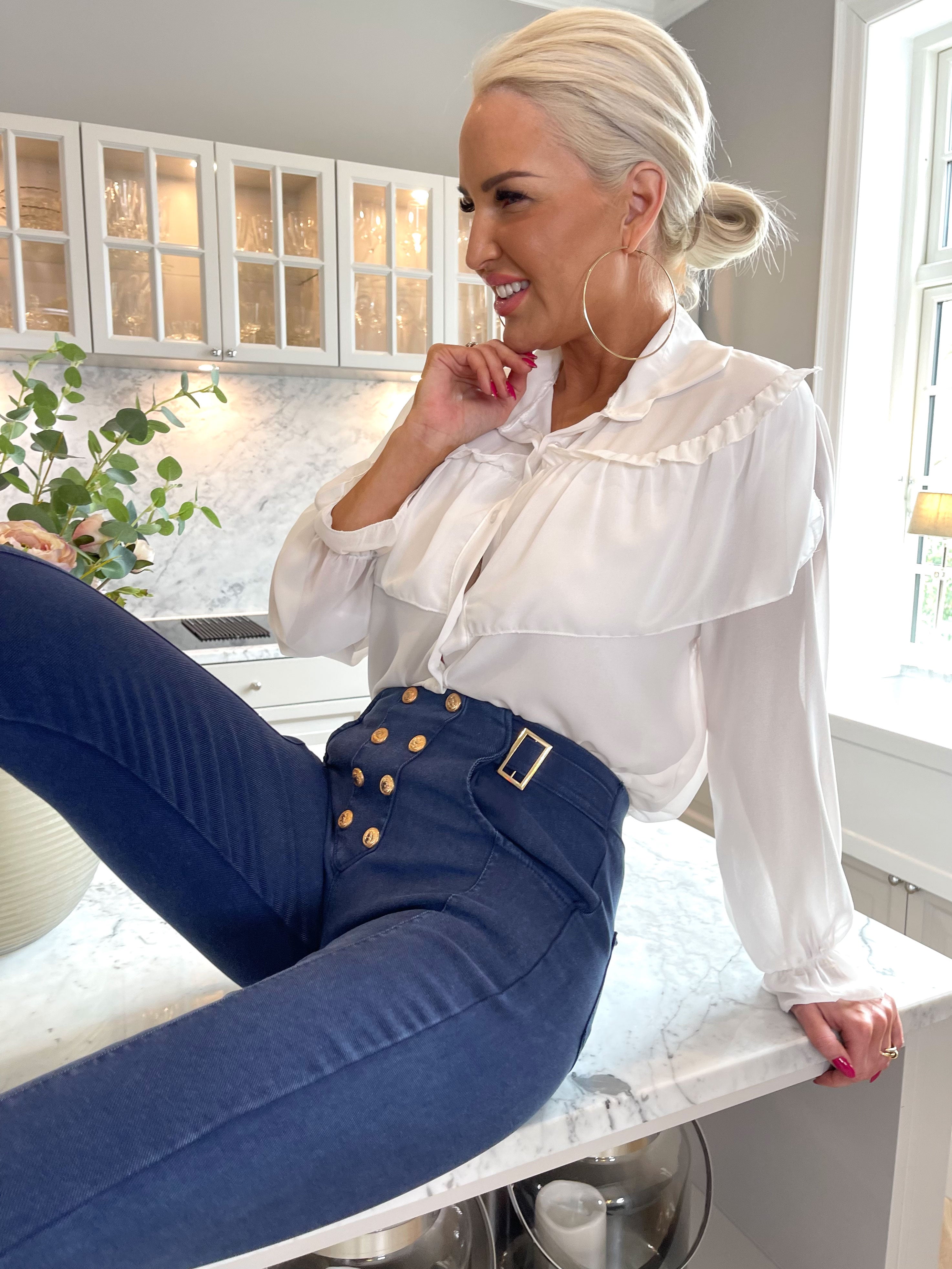 Bonnie - Leggings i jeanslook med guldknapper